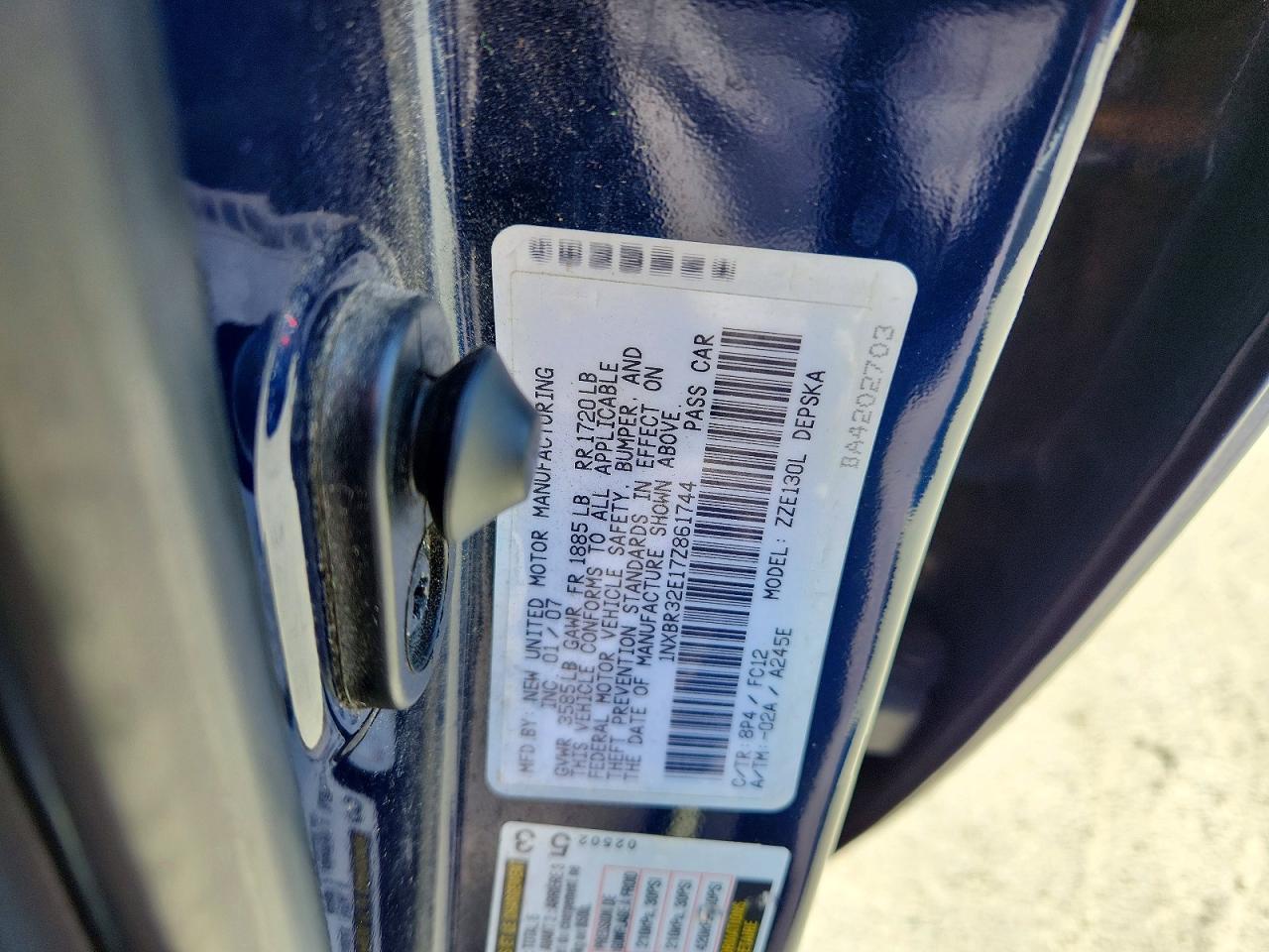 2007 Toyota Corolla S Blue vin: 1NXBR32E17Z861744