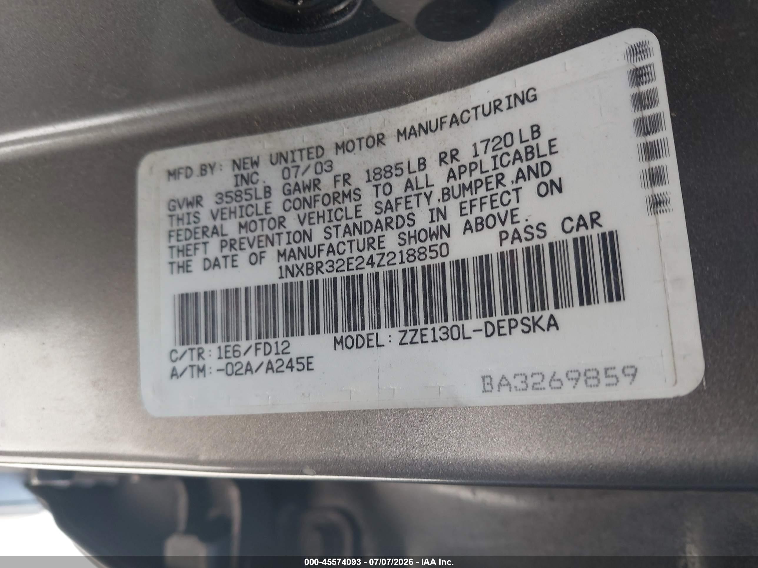 2004 Toyota Corolla S Серый vin: 1NXBR32E24Z218850