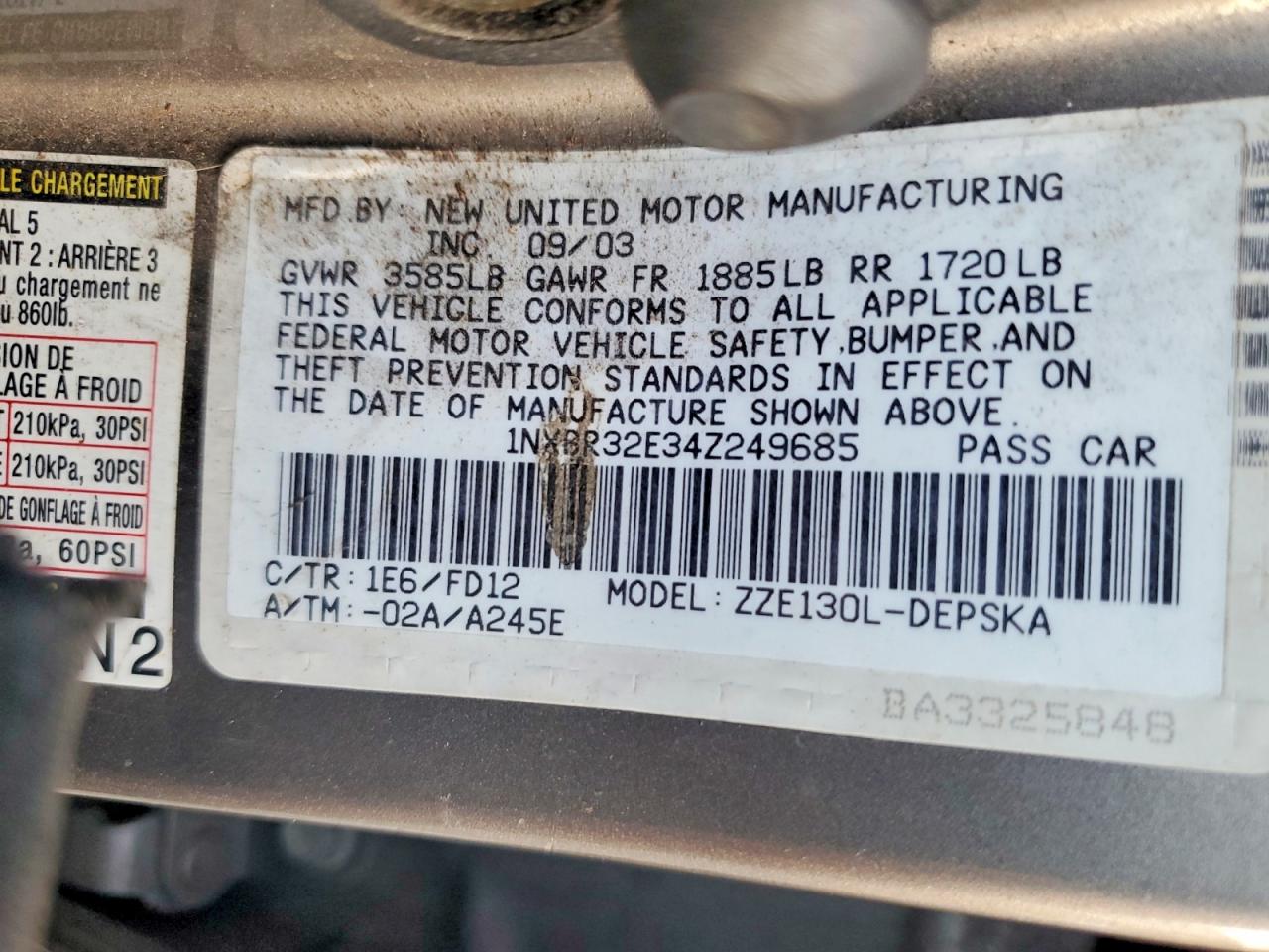 2004 Toyota Corolla S Charcoal vin: 1NXBR32E34Z249685
