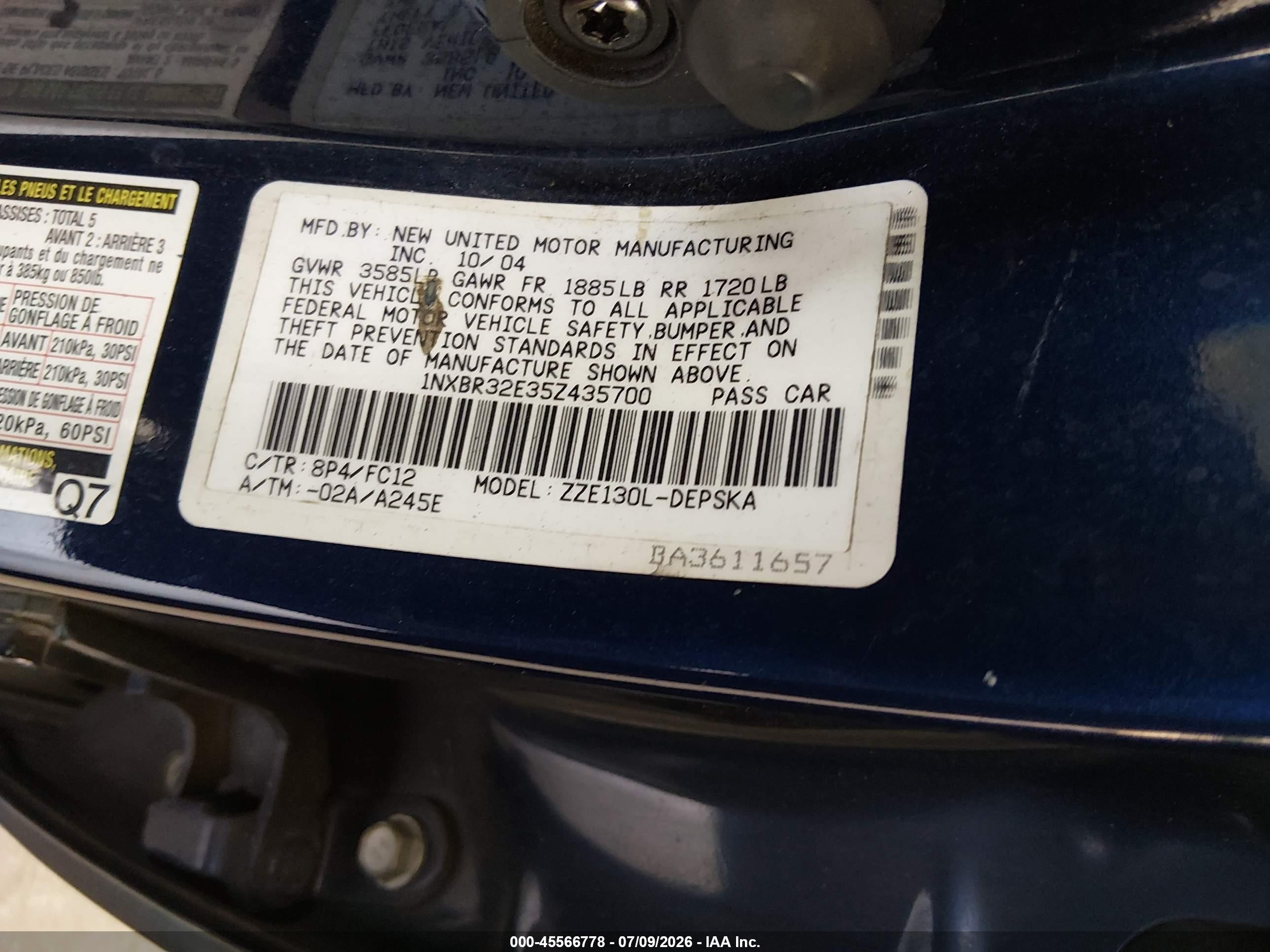 2005 Toyota Corolla S Blue vin: 1NXBR32E35Z435700