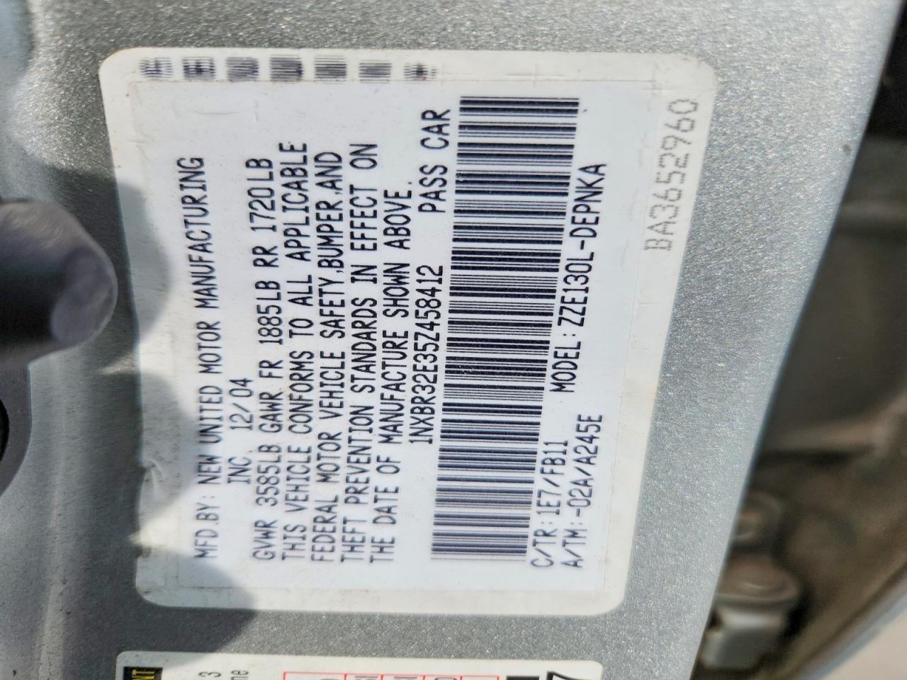 2005 Toyota Corolla Le Silver vin: 1NXBR32E35Z458412