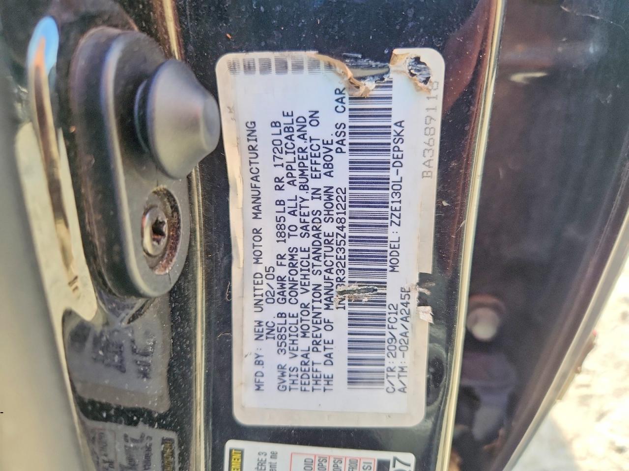 2005 Toyota Corolla S Black vin: 1NXBR32E35Z481222