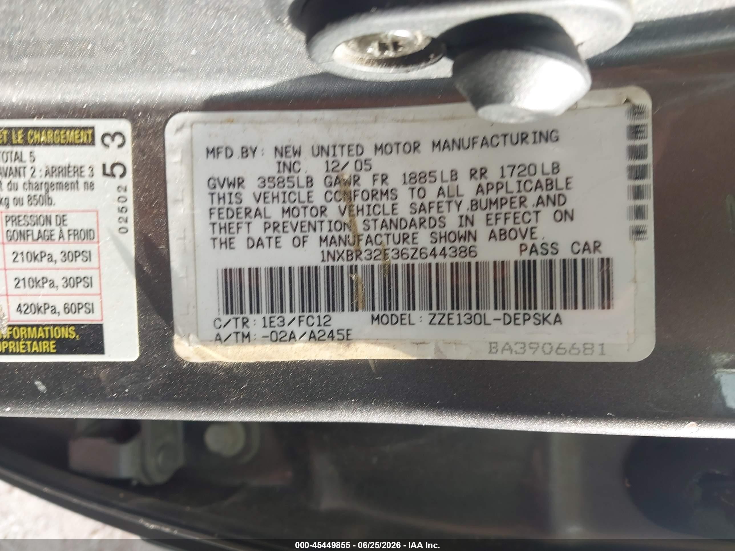 2006 Toyota Corolla S Серый vin: 1NXBR32E36Z644386