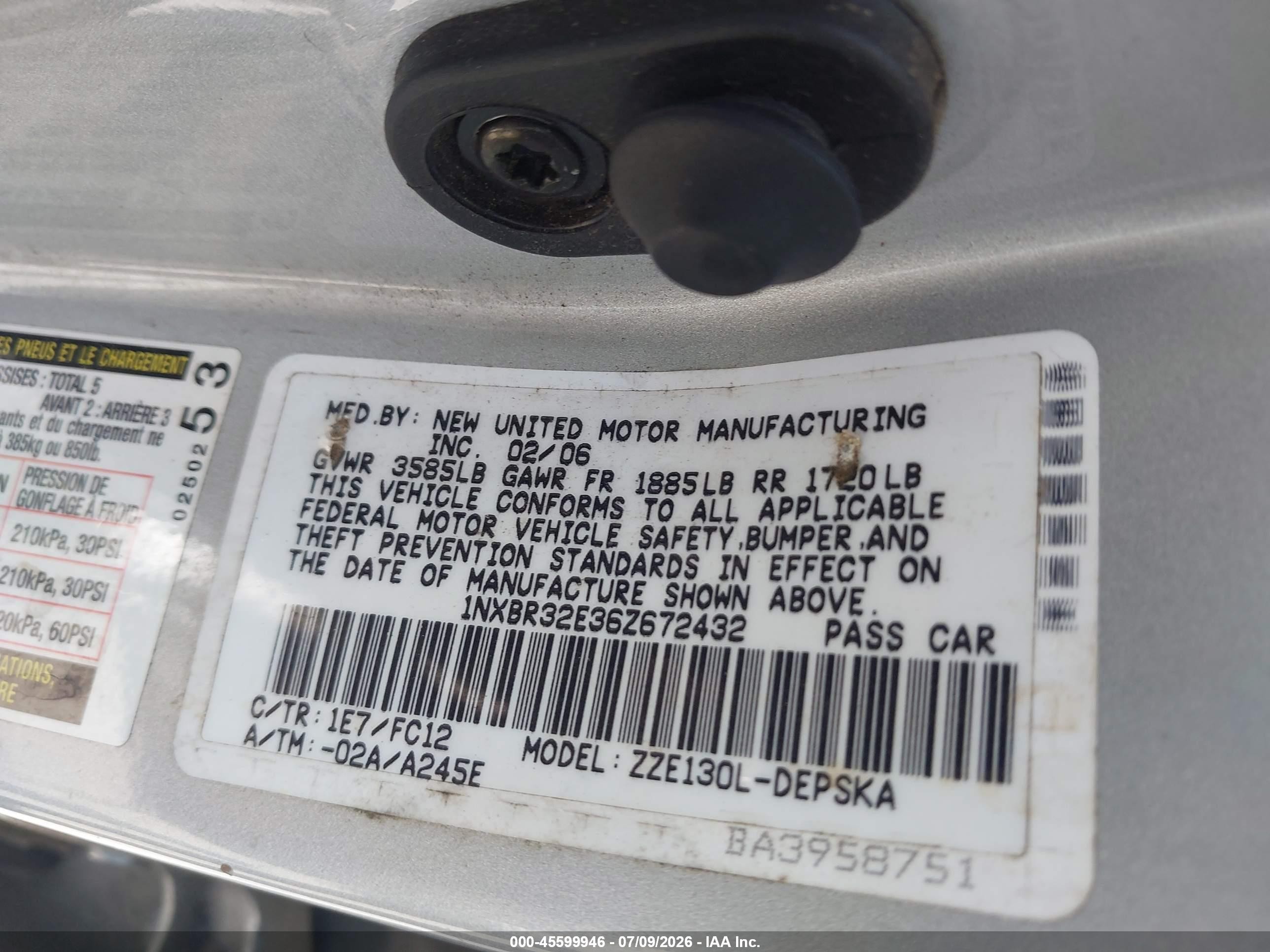 2006 Toyota Corolla S Silver vin: 1NXBR32E36Z672432