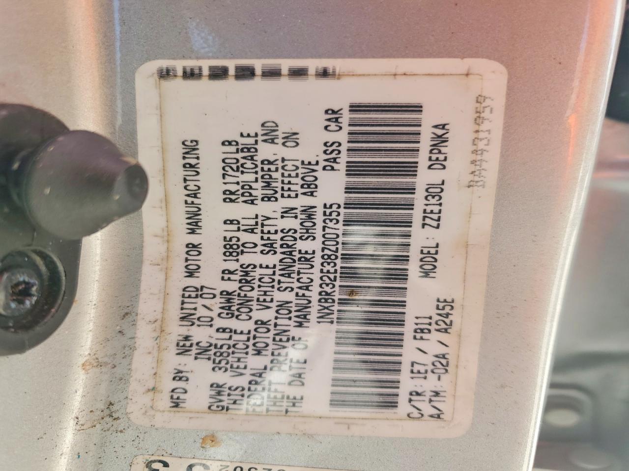 2008 Toyota Corolla Le Silver vin: 1NXBR32E38Z007355