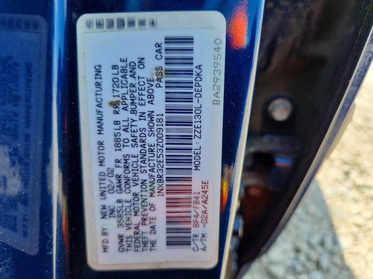 2003 Toyota Corolla Ce Blue vin: 1NXBR32E53Z009181