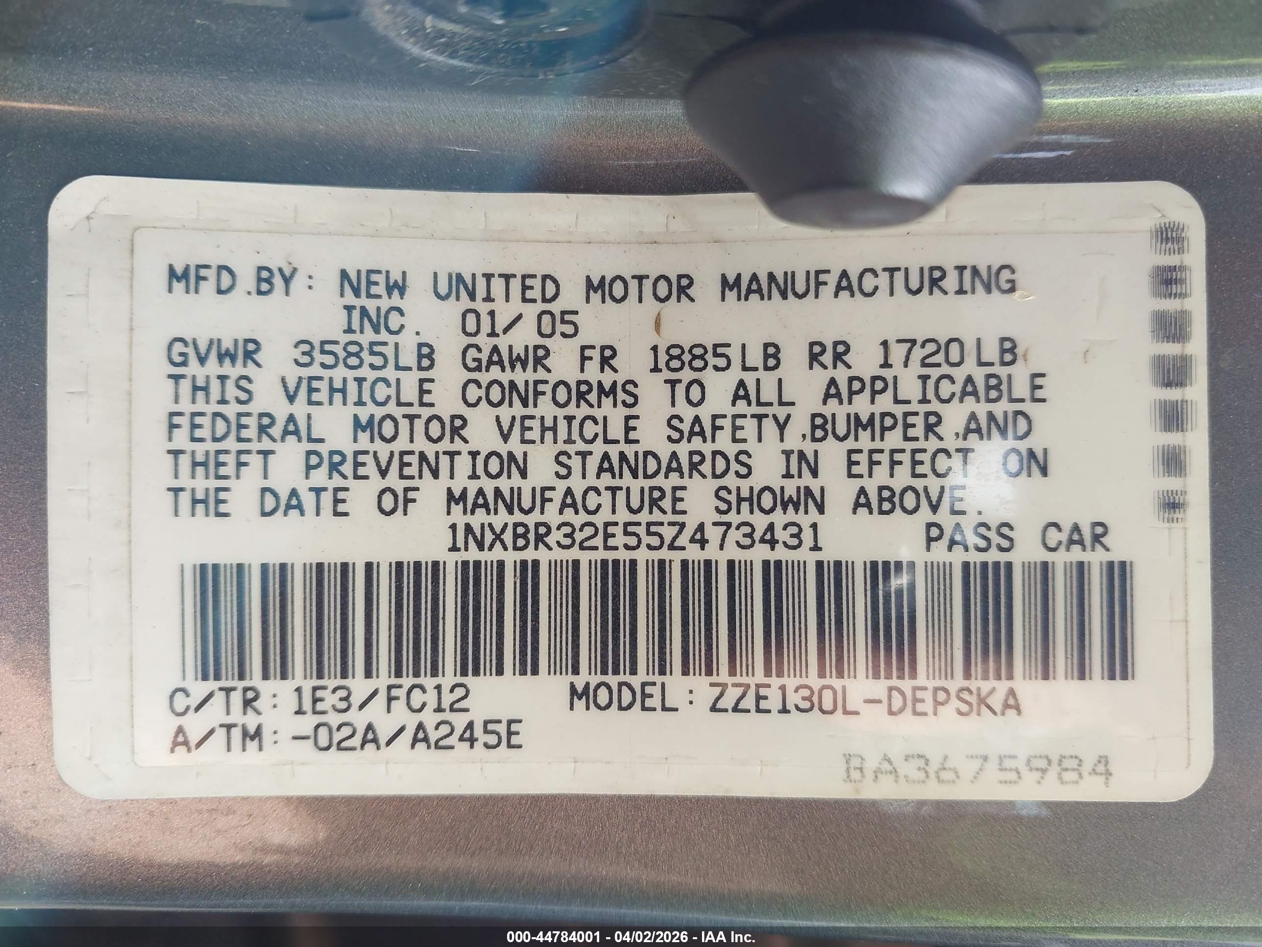2005 Toyota Corolla S Gray vin: 1NXBR32E55Z473431