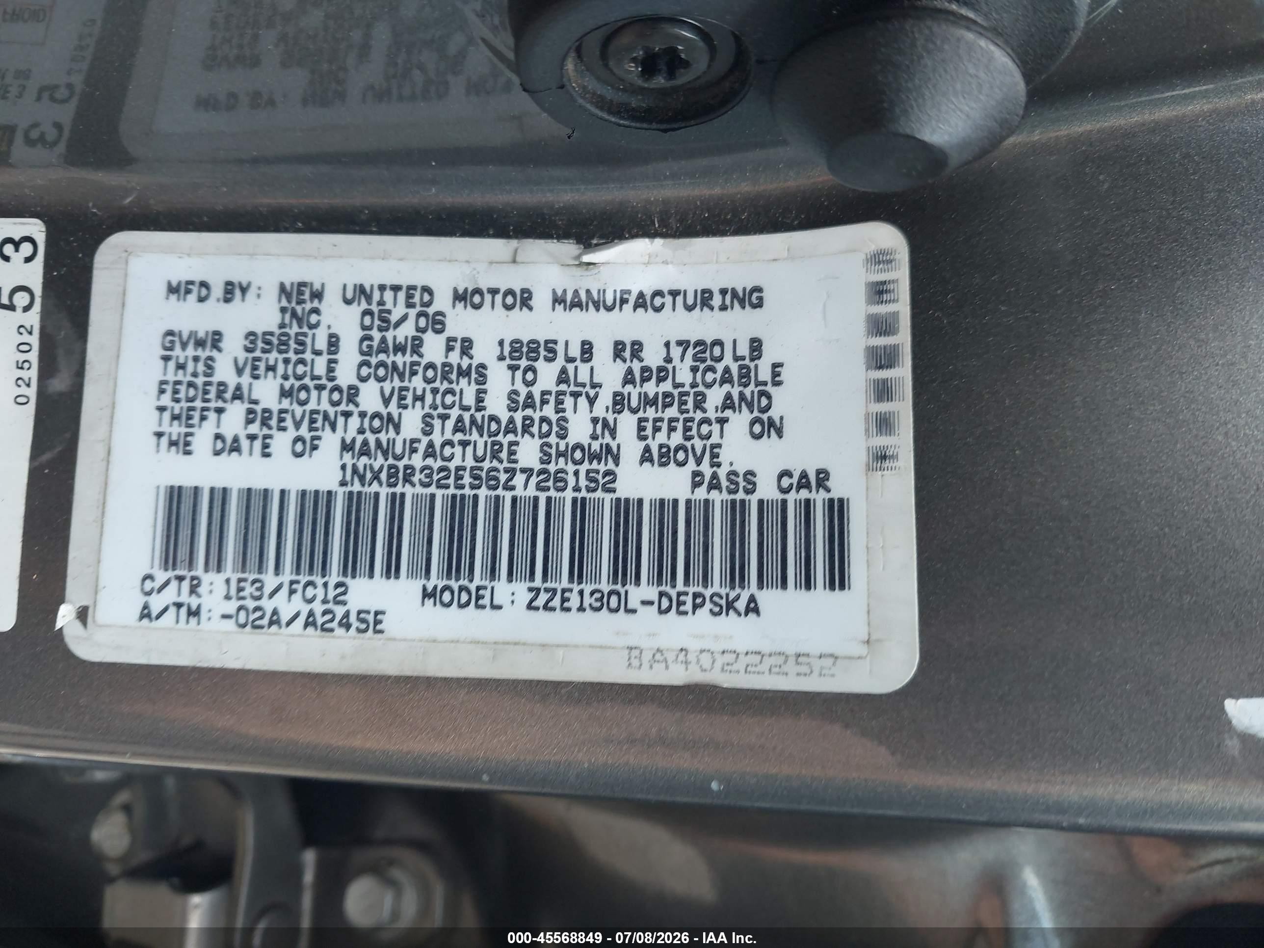 2006 Toyota Corolla S Серый vin: 1NXBR32E56Z726152