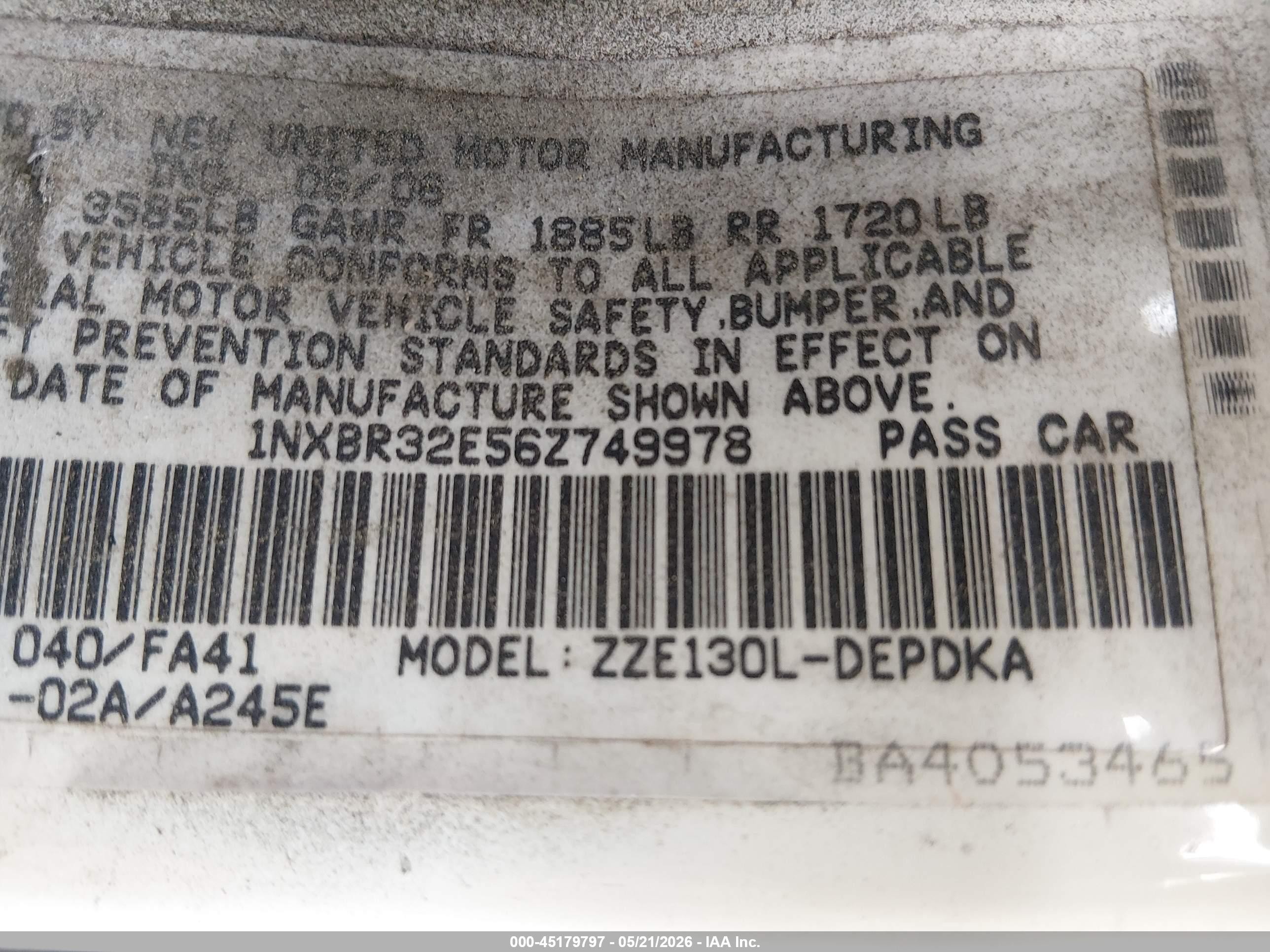 2006 Toyota Corolla Ce Белый vin: 1NXBR32E56Z749978