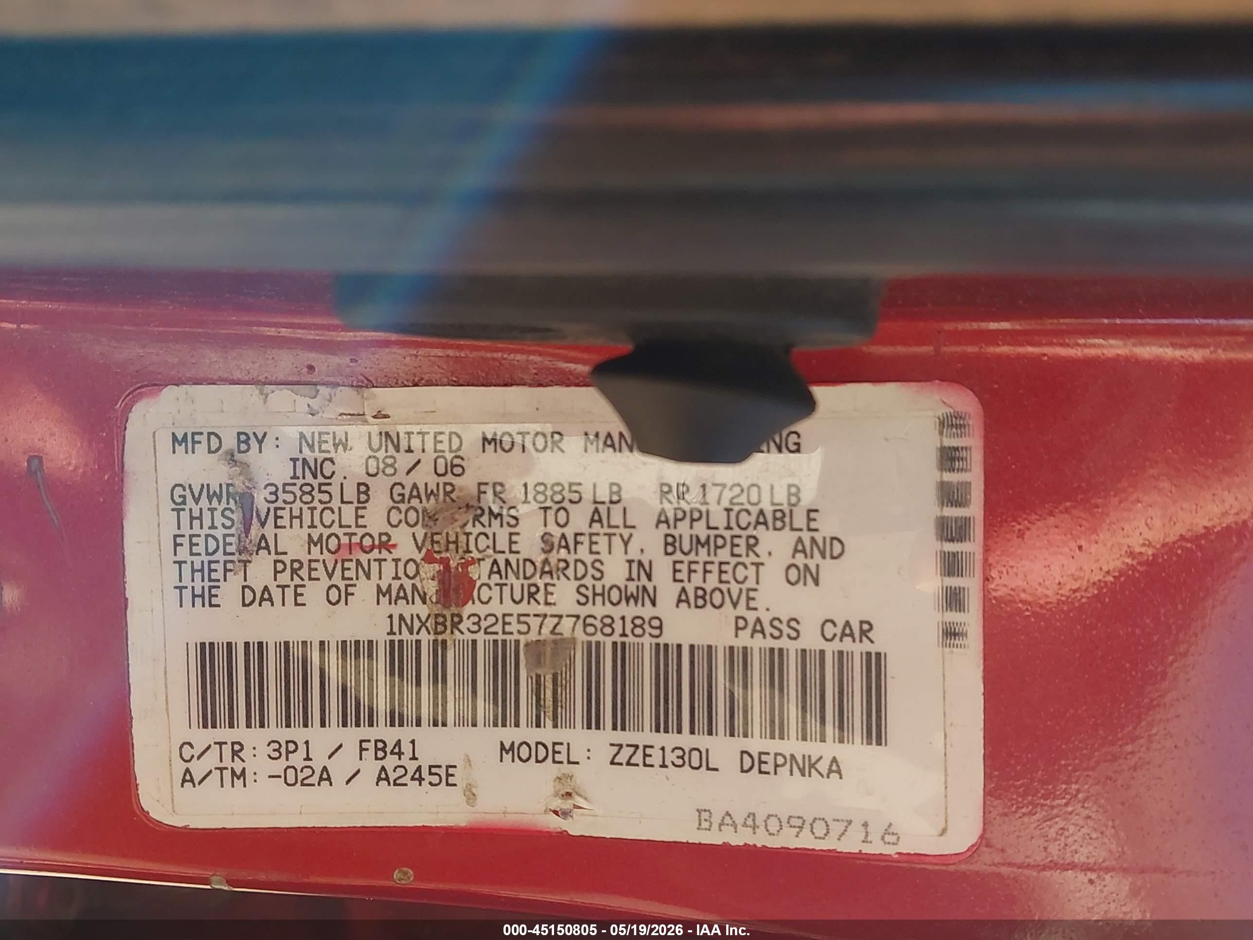 2007 Toyota Corolla Le Red vin: 1NXBR32E57Z768189