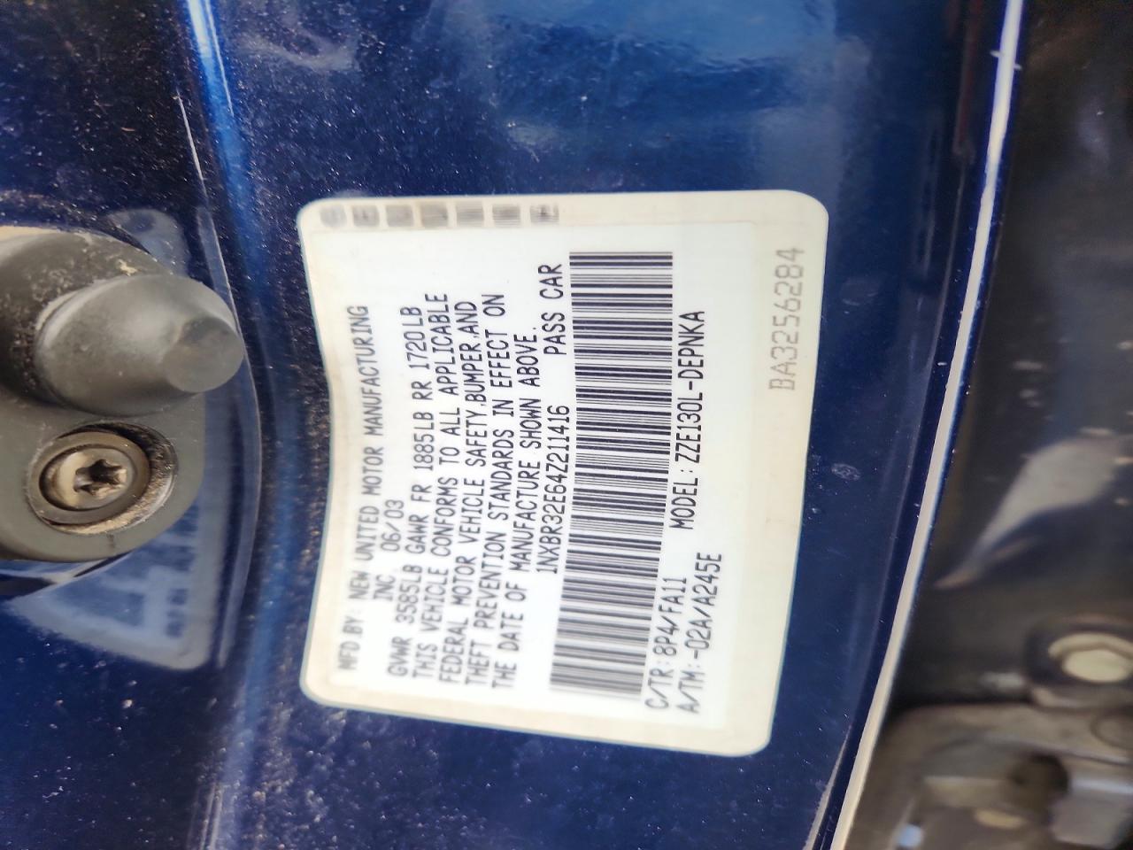 2004 Toyota Corolla Le Blue vin: 1NXBR32E64Z211416