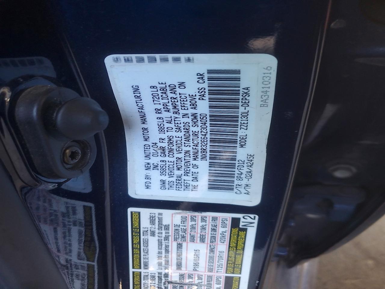 2004 Toyota Corolla S Blue vin: 1NXBR32E64Z304050