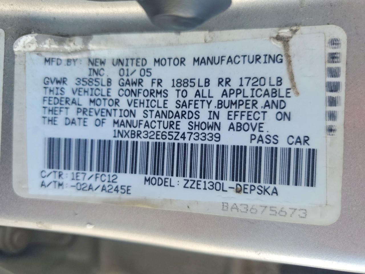 2005 Toyota Corolla S Silver vin: 1NXBR32E65Z473339