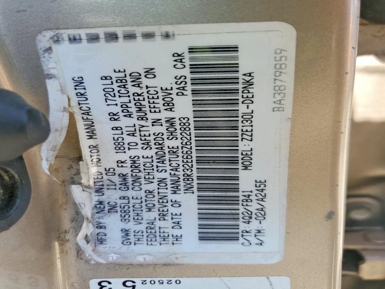 2006 Toyota Corolla Tan vin: 1NXBR32E66Z622883