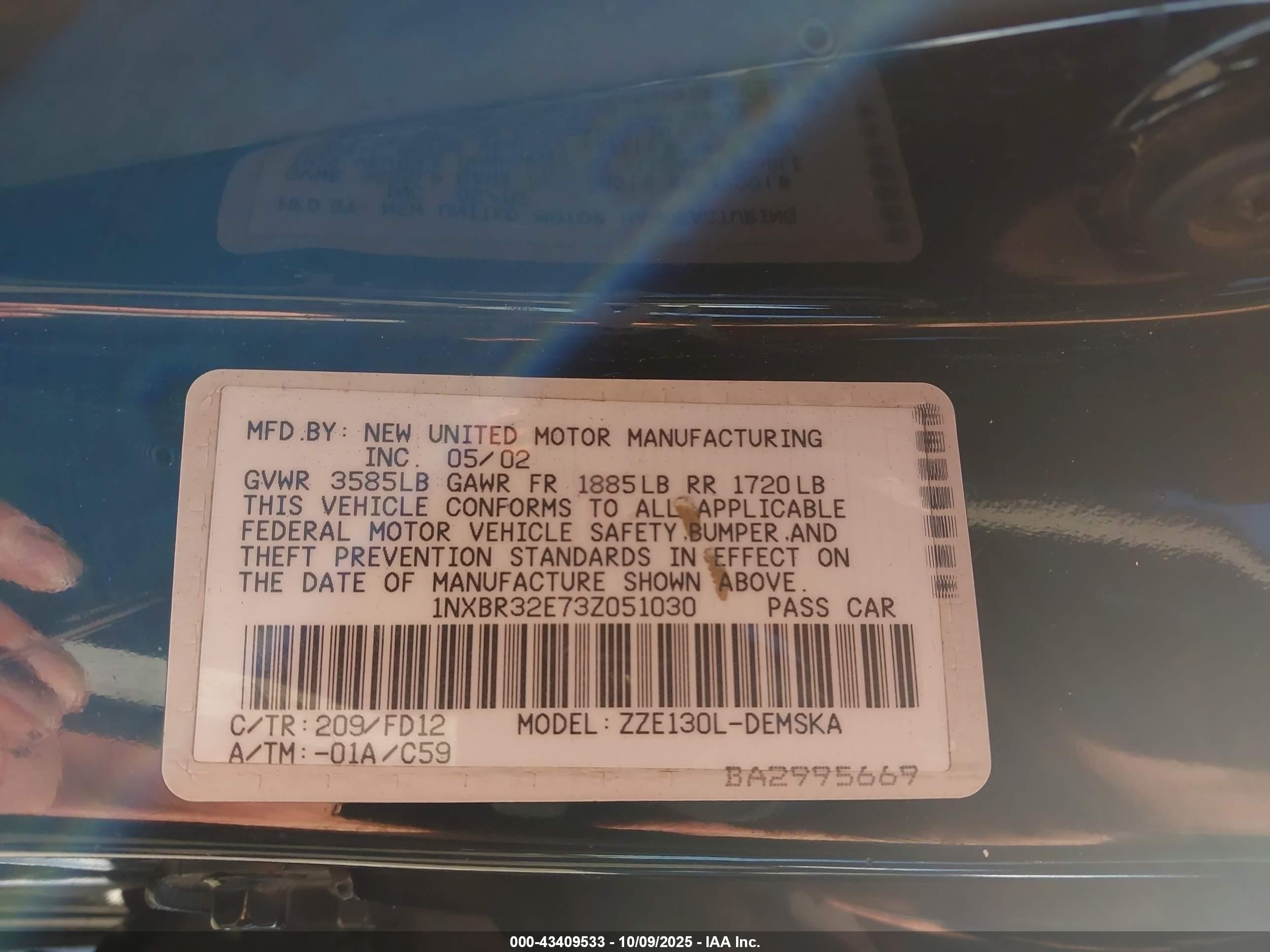 2003 Toyota Corolla S Черный vin: 1NXBR32E73Z051030