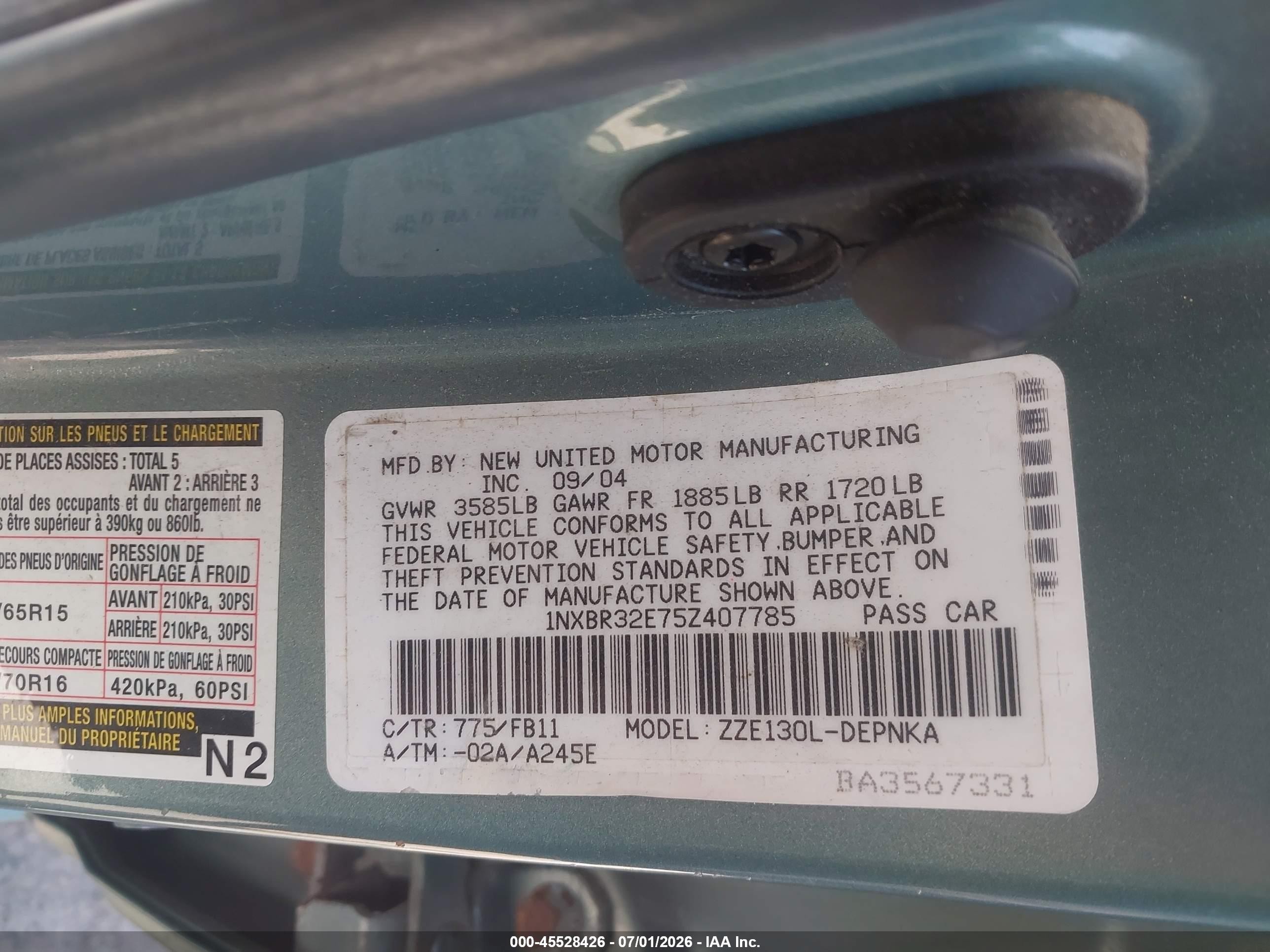 2005 Toyota Corolla Le Light Blue vin: 1NXBR32E75Z407785