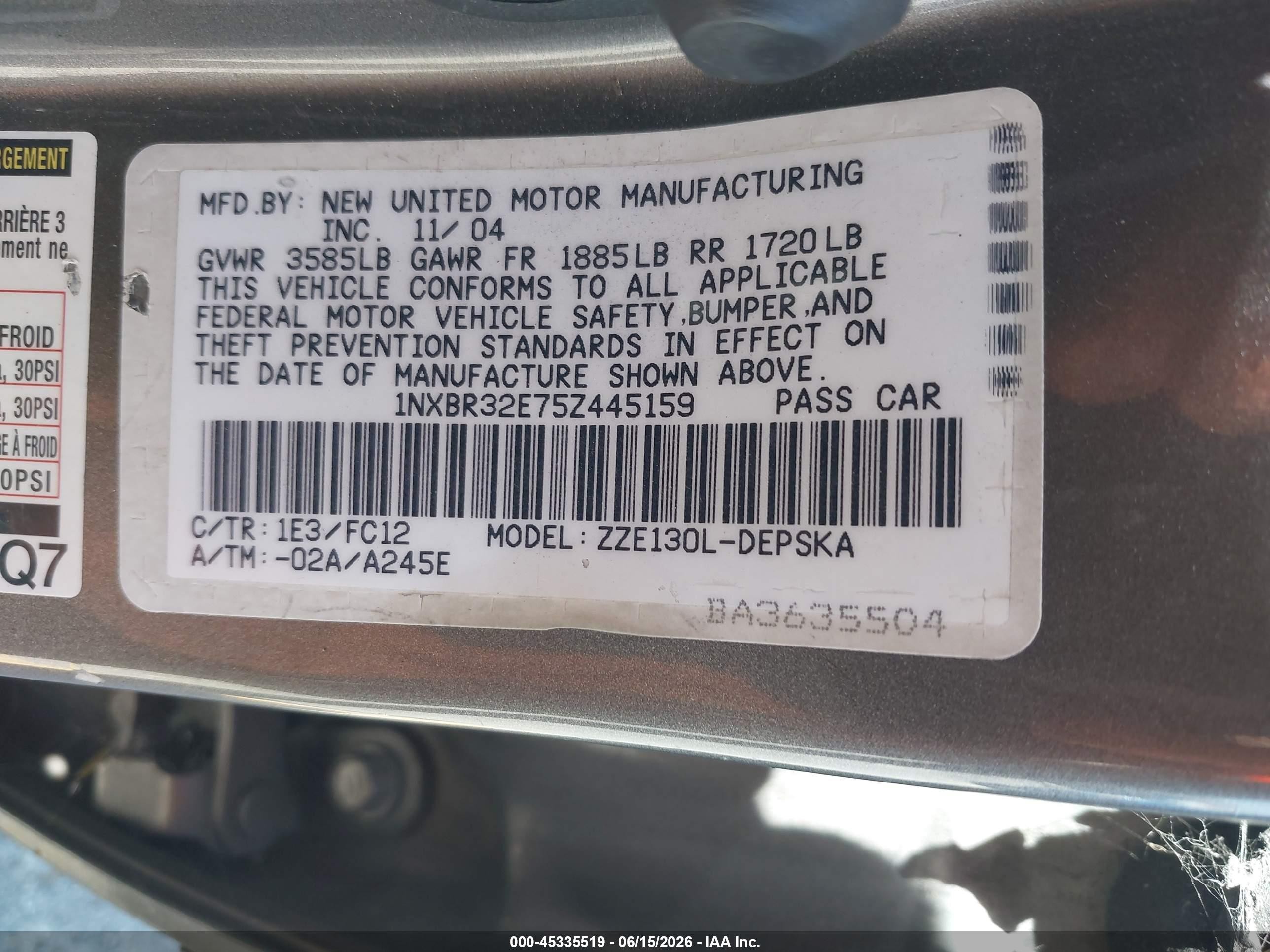 2005 Toyota Corolla S Gray vin: 1NXBR32E75Z445159