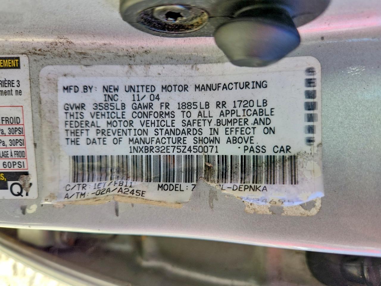 2005 Toyota Corolla Le Silver vin: 1NXBR32E75Z450071