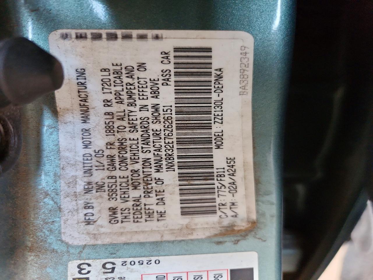 2006 Toyota Corolla Le Green vin: 1NXBR32E76Z626151