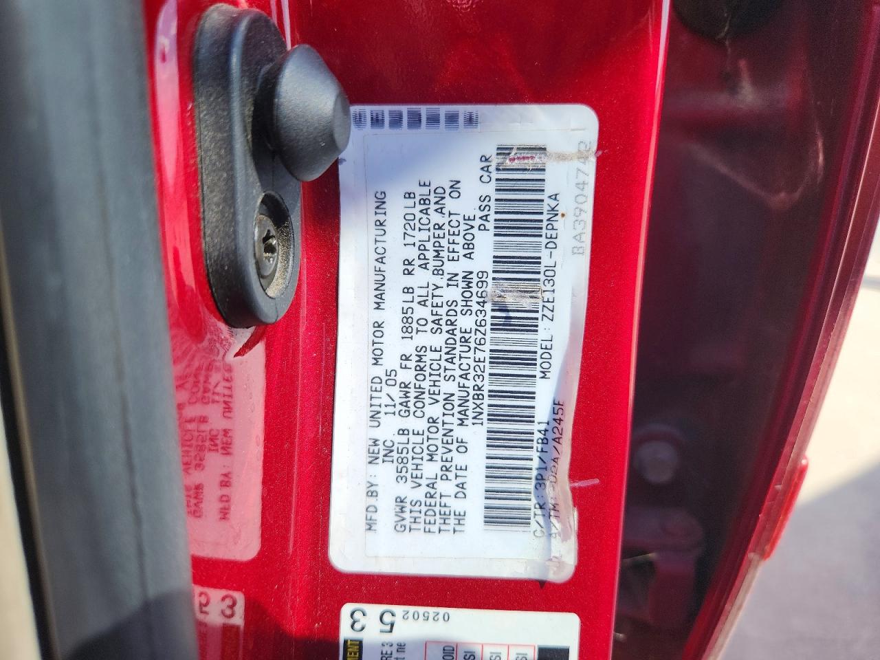 2006 Toyota Corolla Le Red vin: 1NXBR32E76Z634699