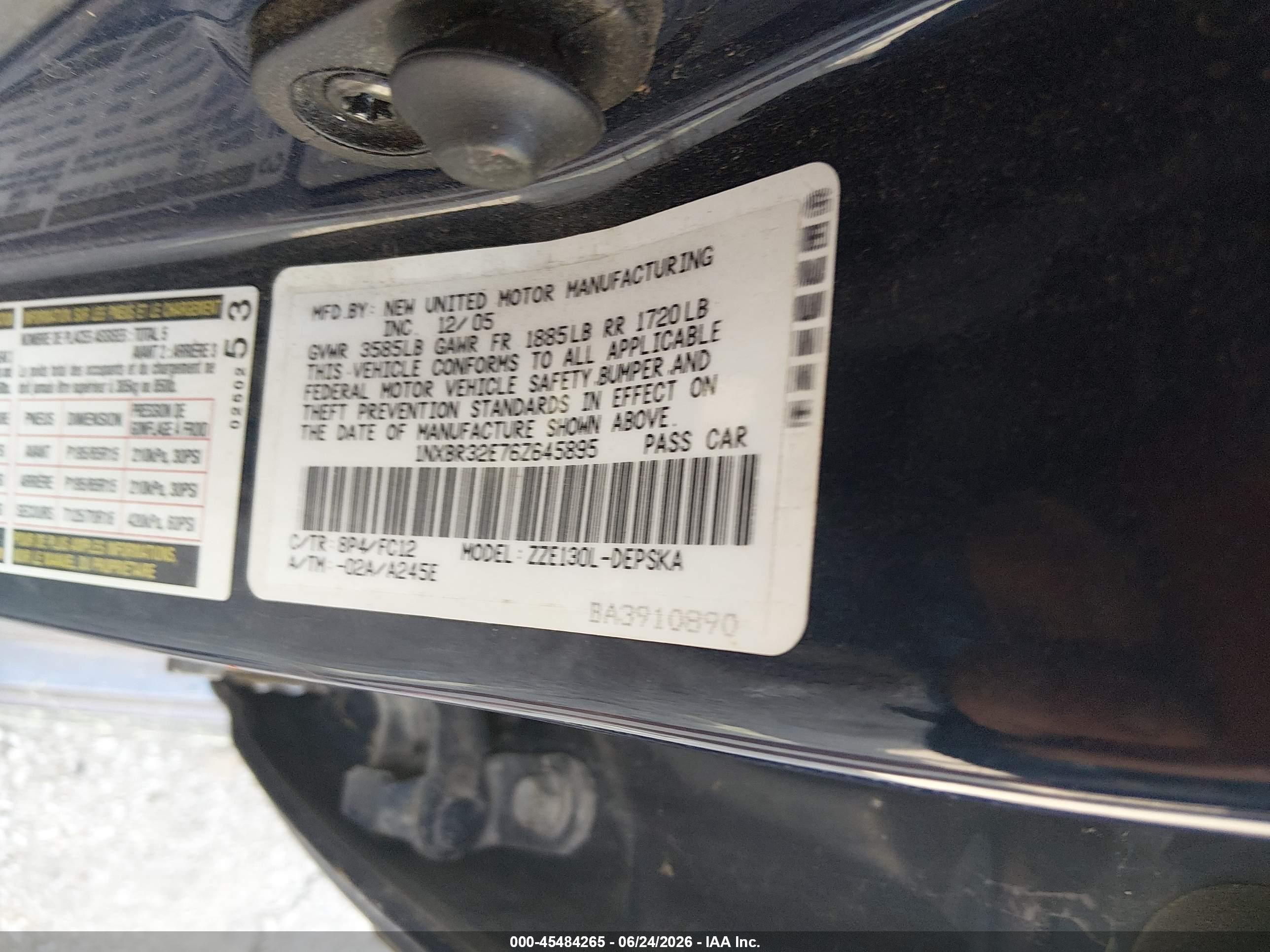 2006 Toyota Corolla S Blue vin: 1NXBR32E76Z645895