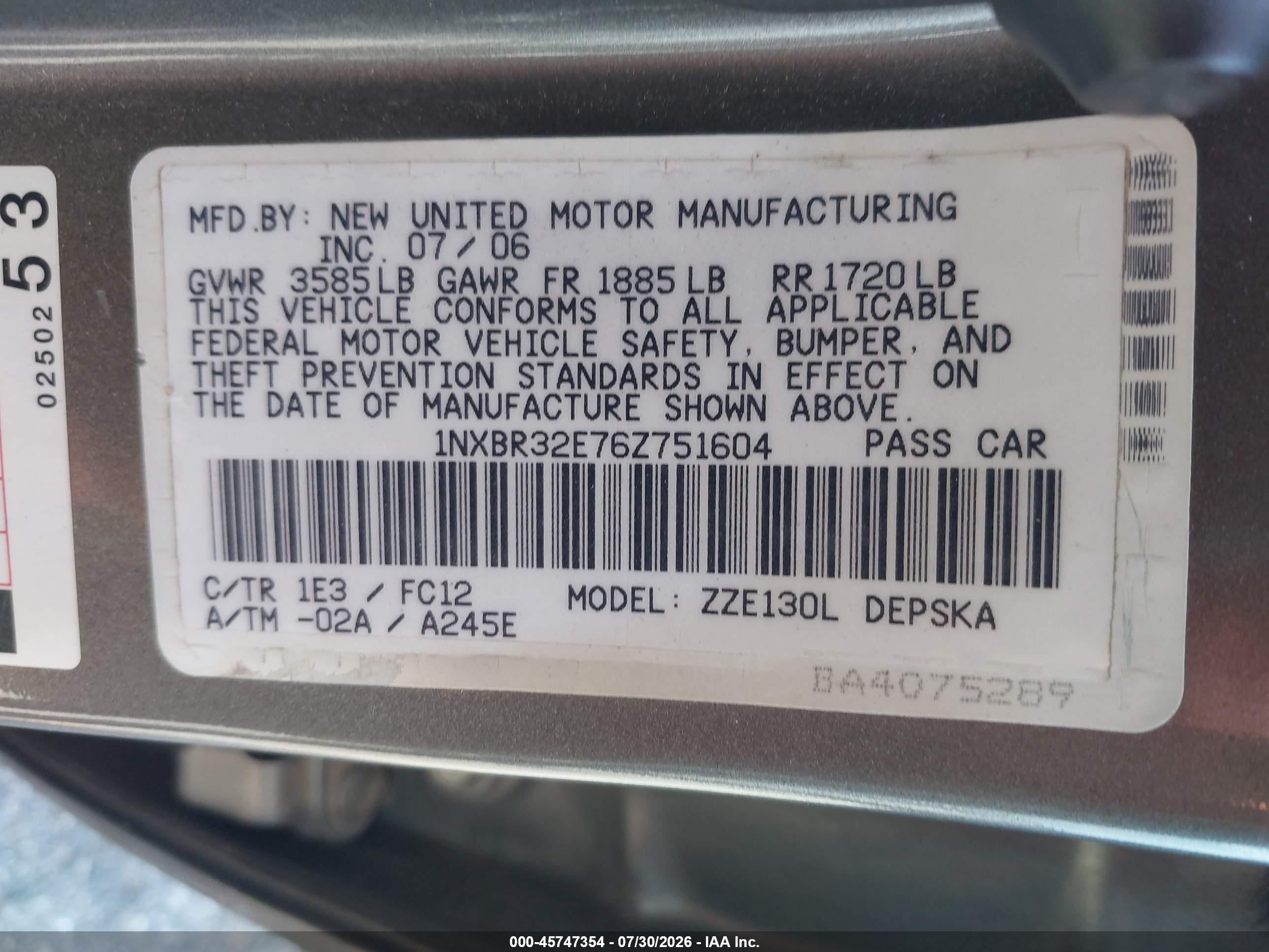 2006 Toyota Corolla S Champagne vin: 1NXBR32E76Z751604