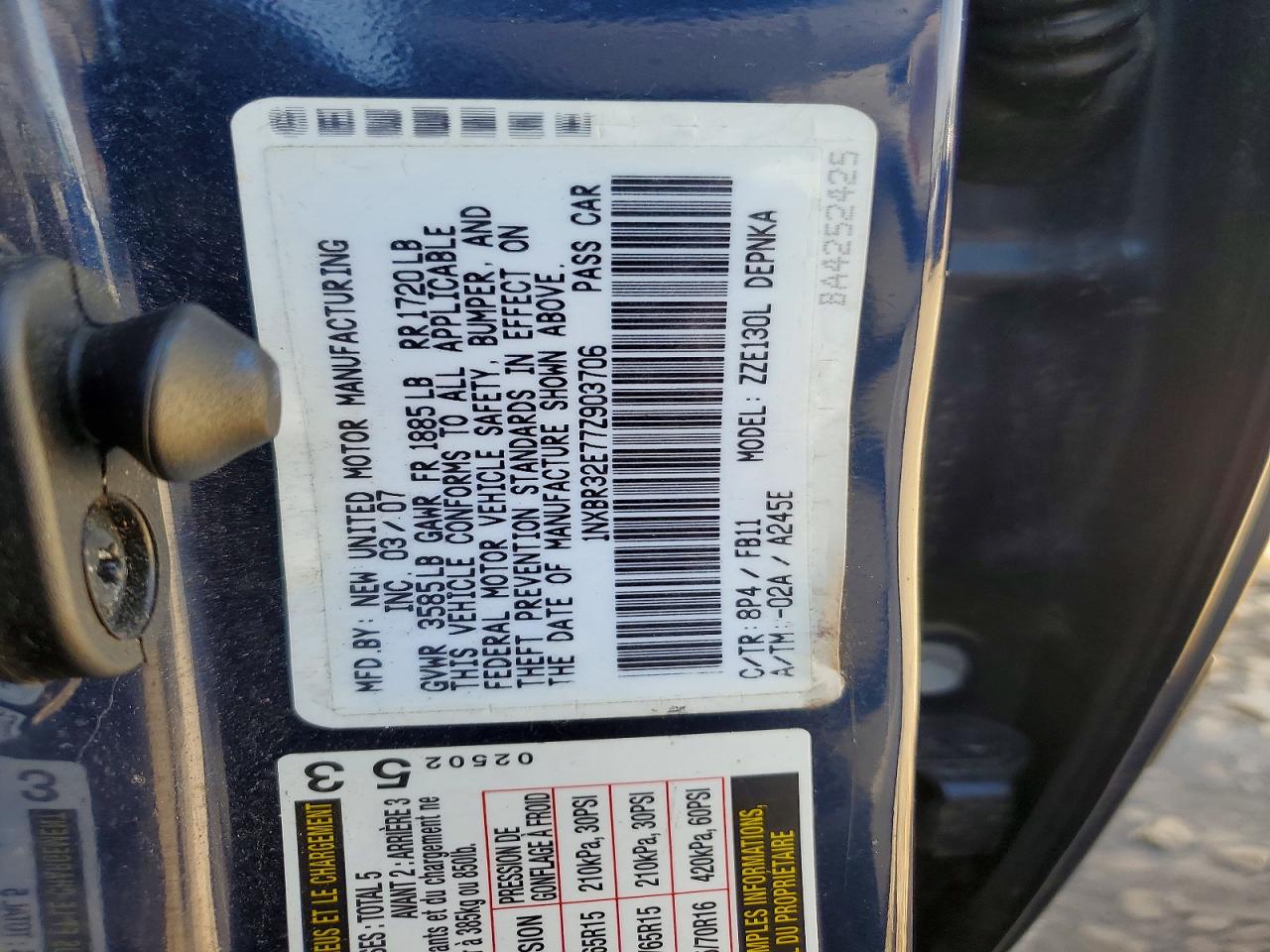2007 Toyota Corolla Le Синий vin: 1NXBR32E77Z903706