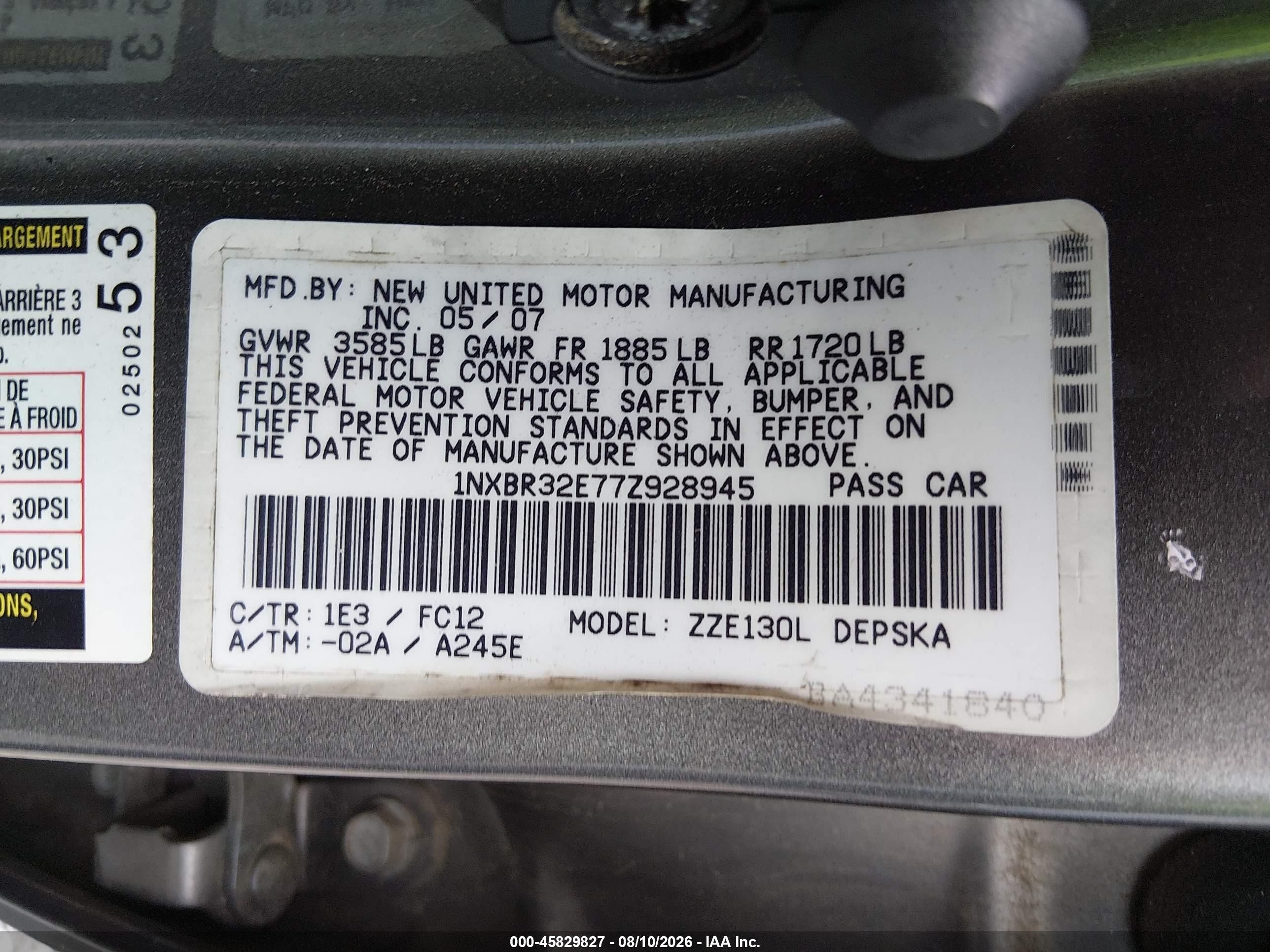 2007 Toyota Corolla S Gray vin: 1NXBR32E77Z928945