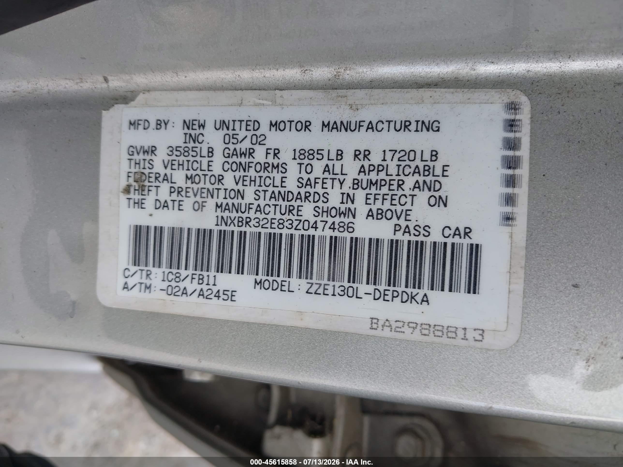 2003 Toyota Corolla Ce Серый vin: 1NXBR32E83Z047486