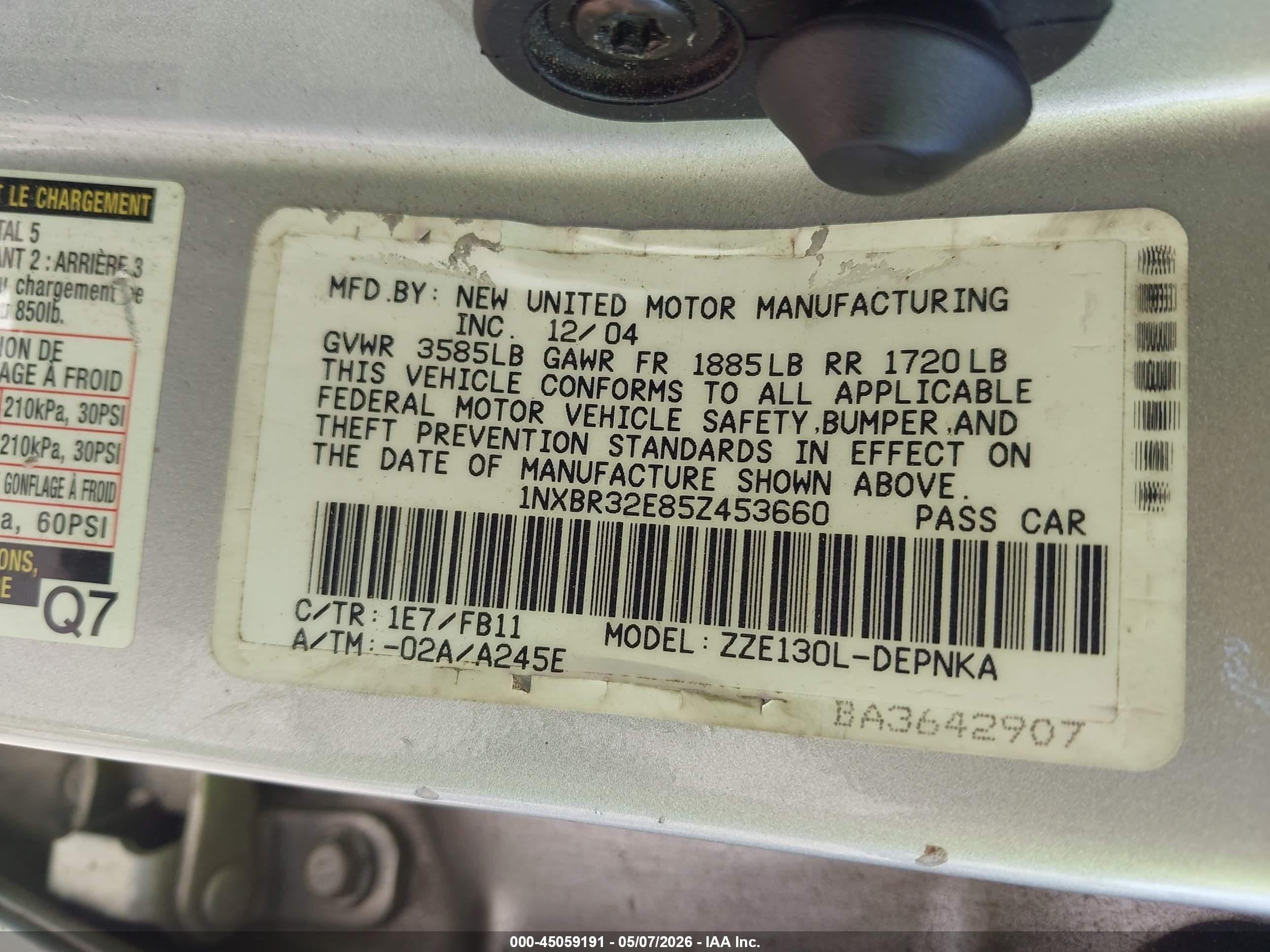 2005 Toyota Corolla Le Серебряный vin: 1NXBR32E85Z453660