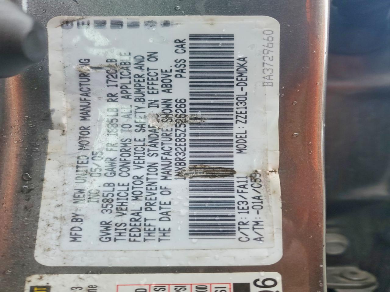 2005 Toyota Corolla Ce Gray vin: 1NXBR32E85Z526266