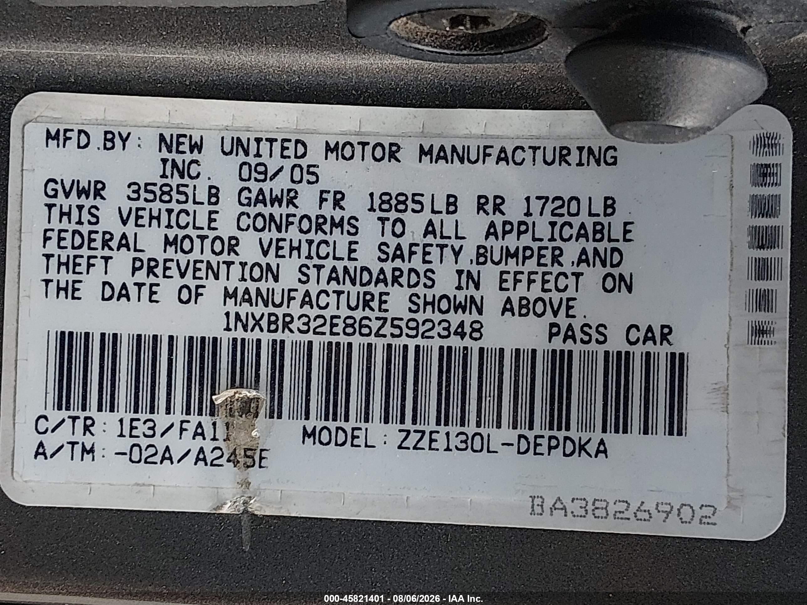 2006 Toyota Corolla Ce Gray vin: 1NXBR32E86Z592348