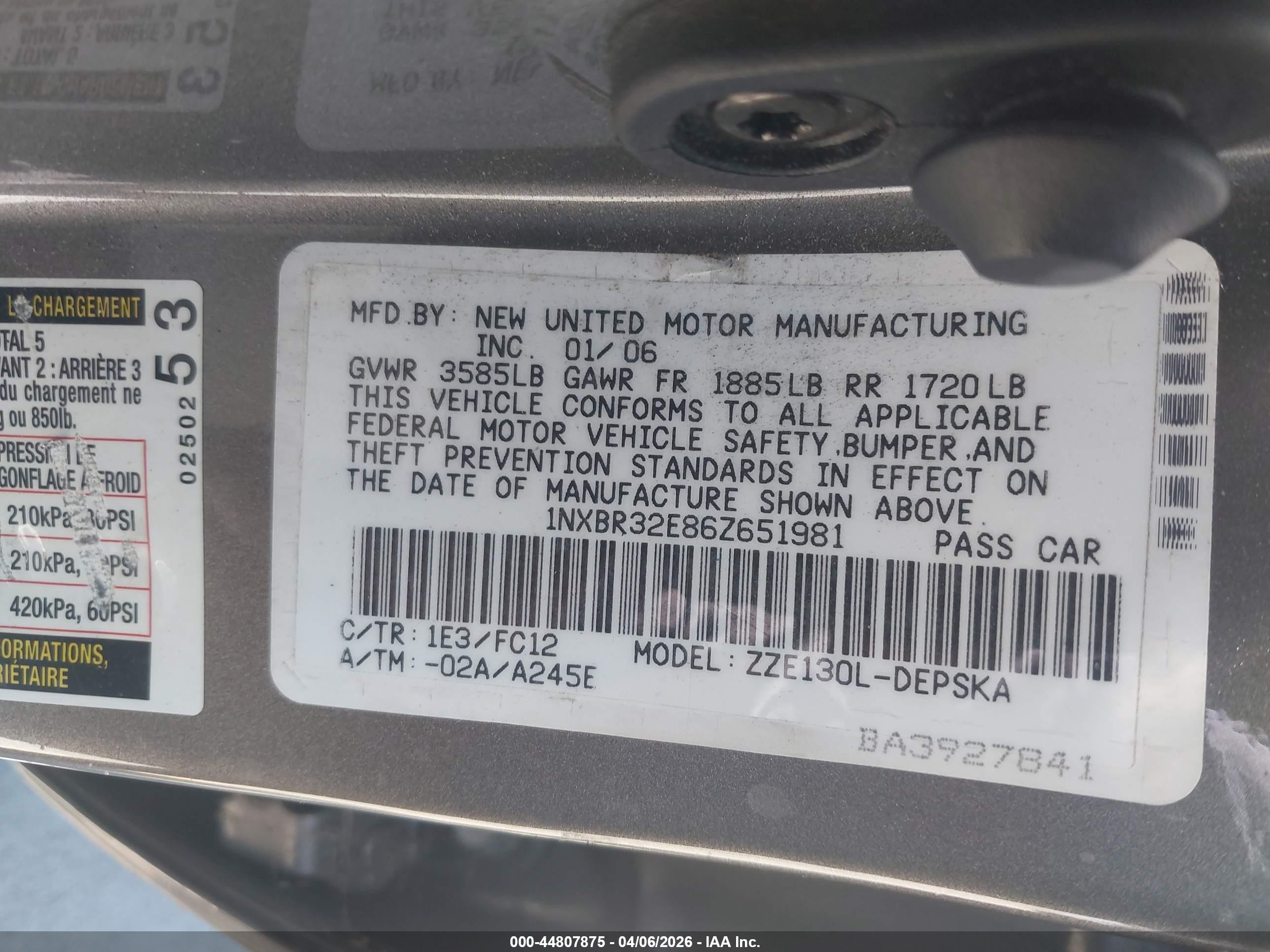 2006 Toyota Corolla S Gray vin: 1NXBR32E86Z651981