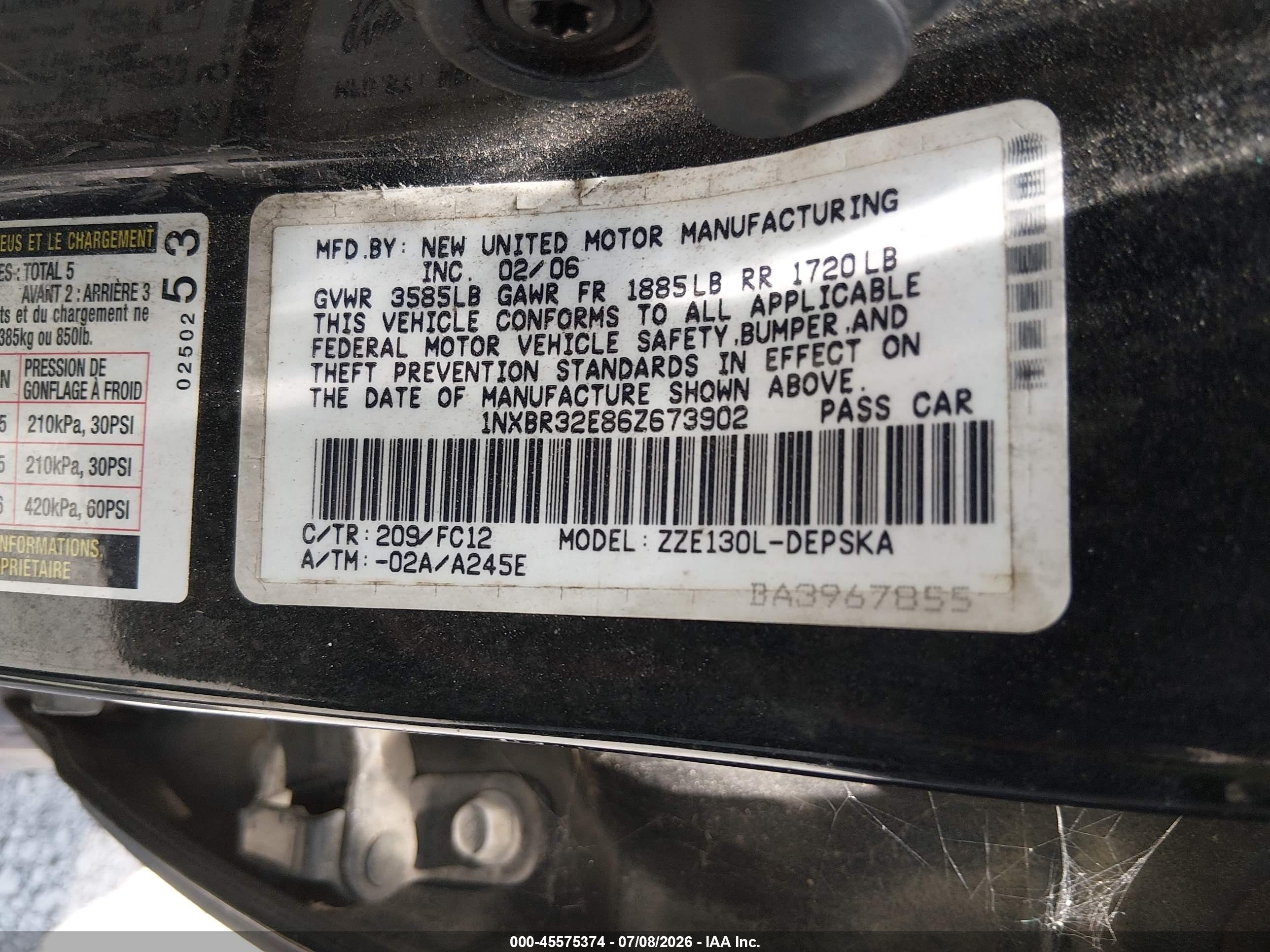 2006 Toyota Corolla S Black vin: 1NXBR32E86Z673902