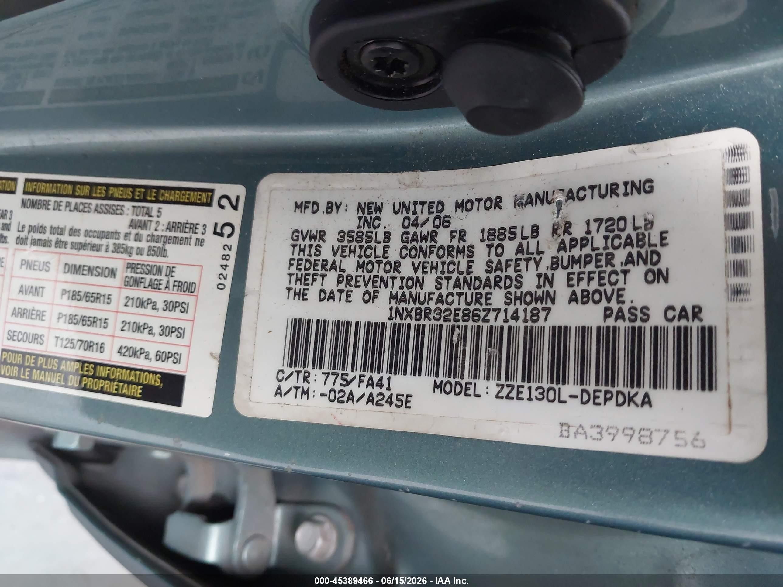 2006 Toyota Corolla Ce Зеленый vin: 1NXBR32E86Z714187