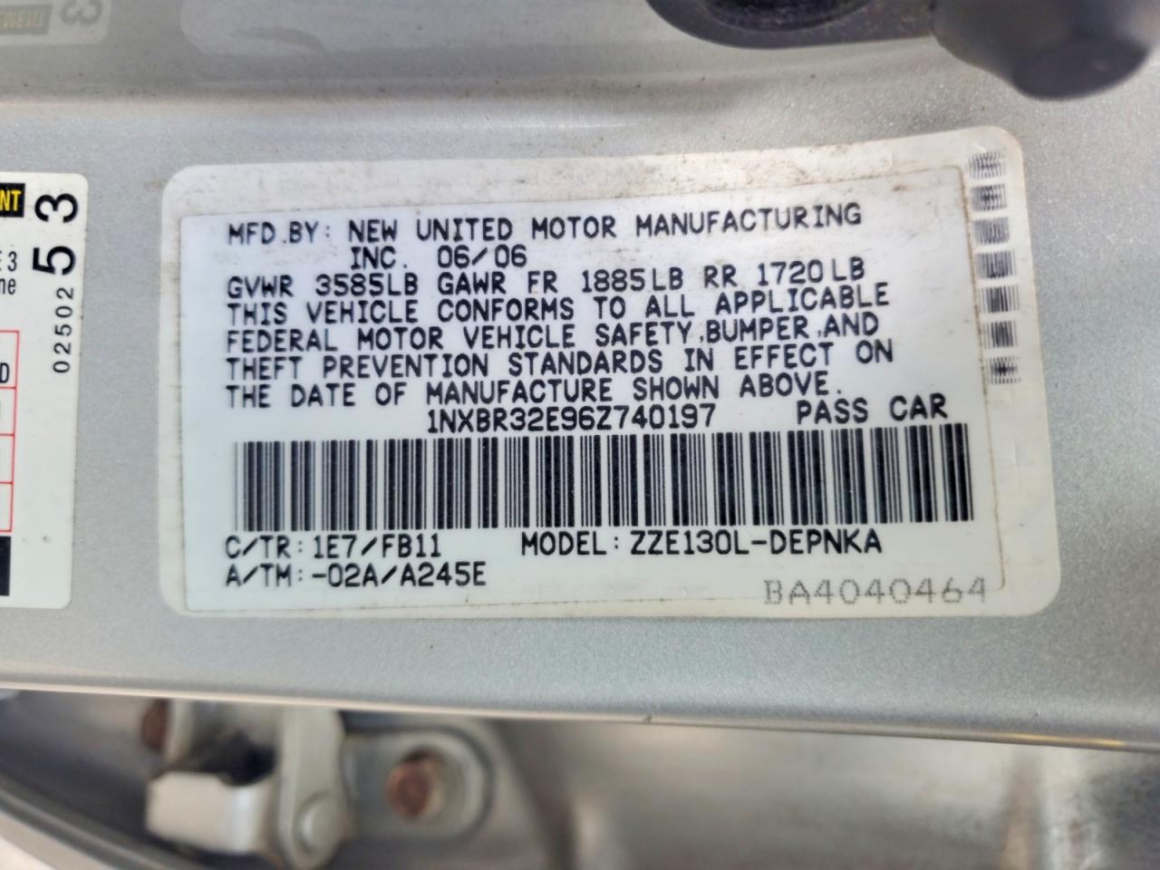 2006 Toyota Corolla Le Серебряный vin: 1NXBR32E96Z740197