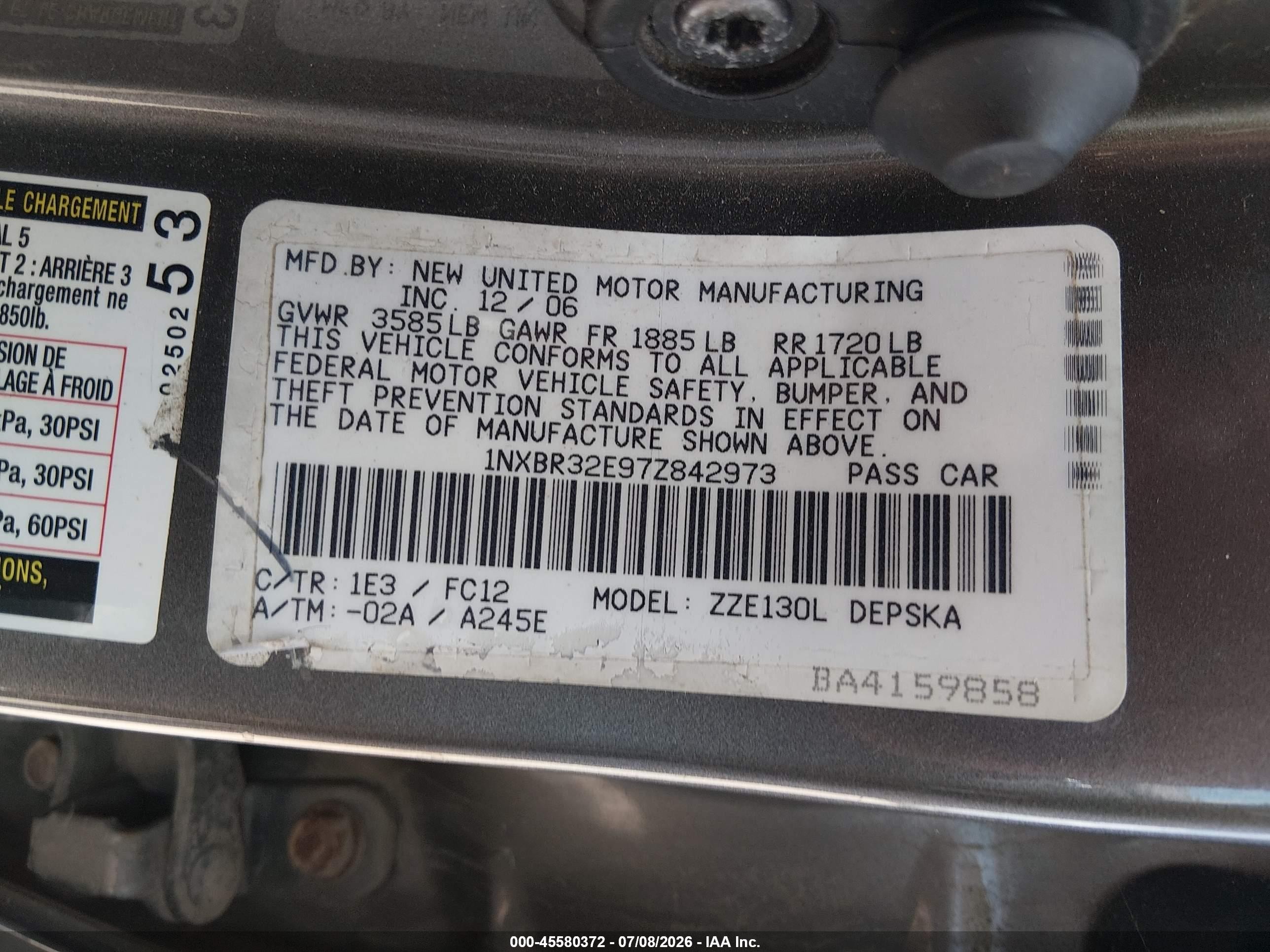 2007 Toyota Corolla S Gray vin: 1NXBR32E97Z842973
