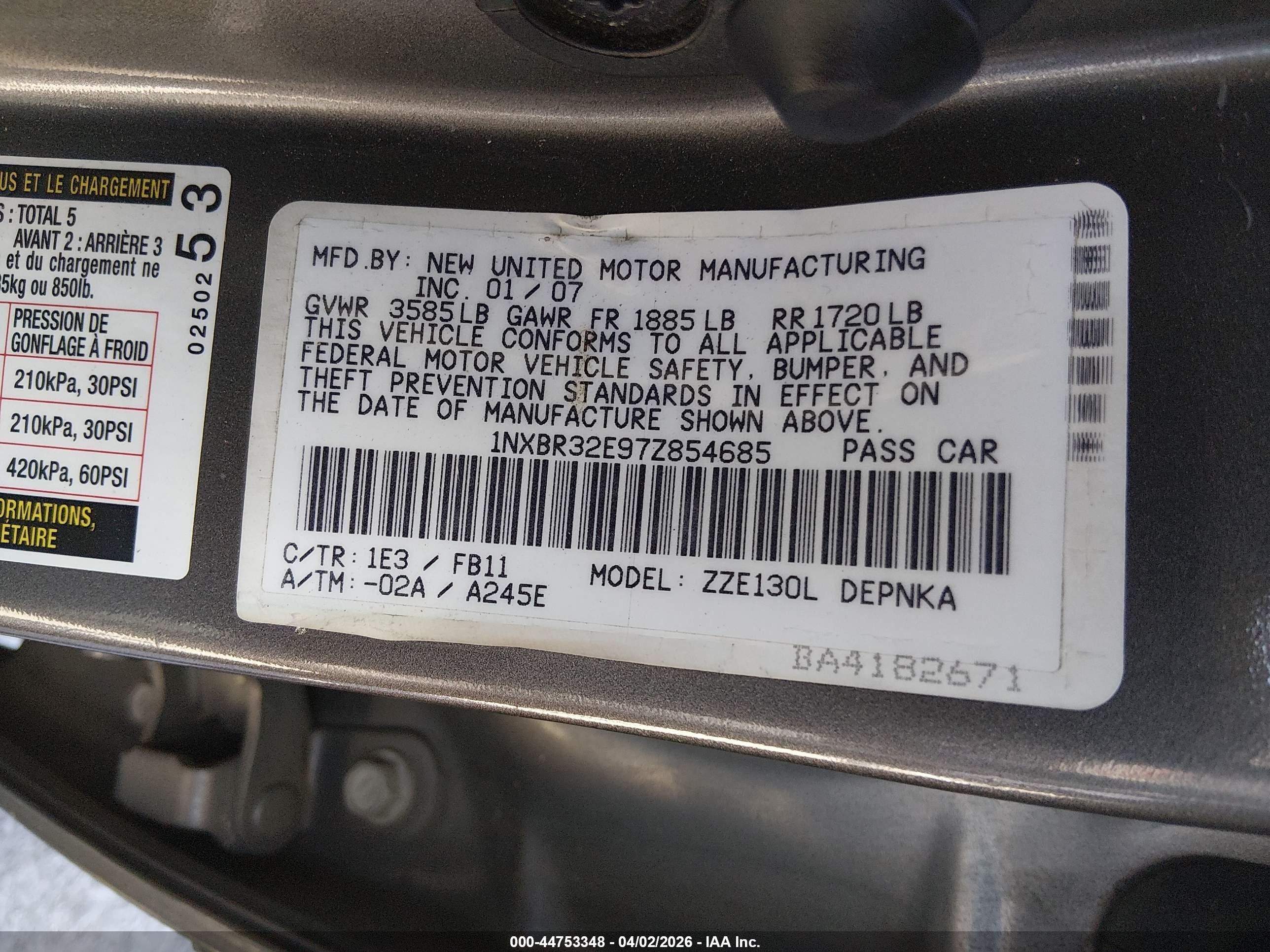2007 Toyota Corolla Le Серый vin: 1NXBR32E97Z854685