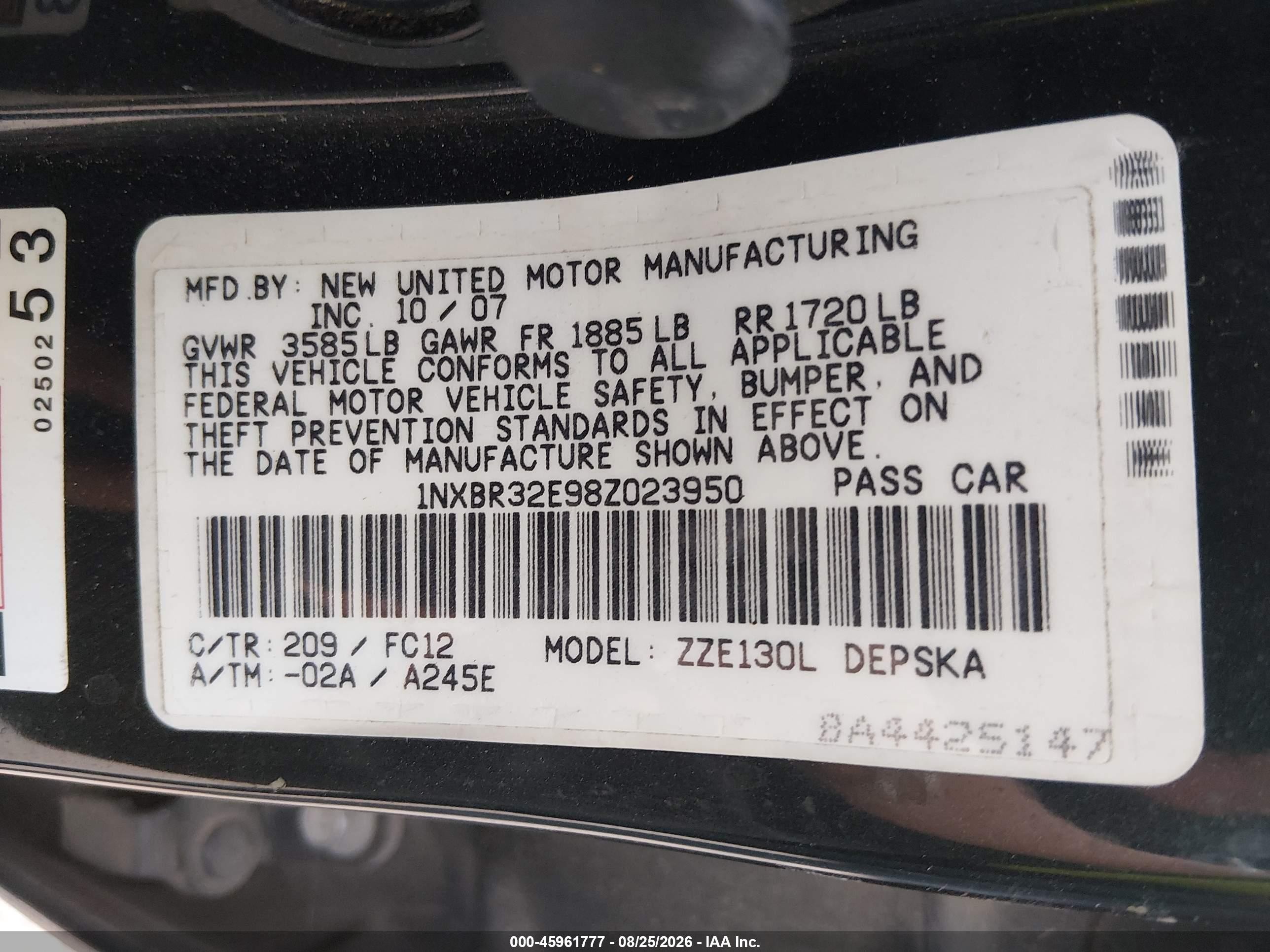 2008 Toyota Corolla S Black vin: 1NXBR32E98Z023950