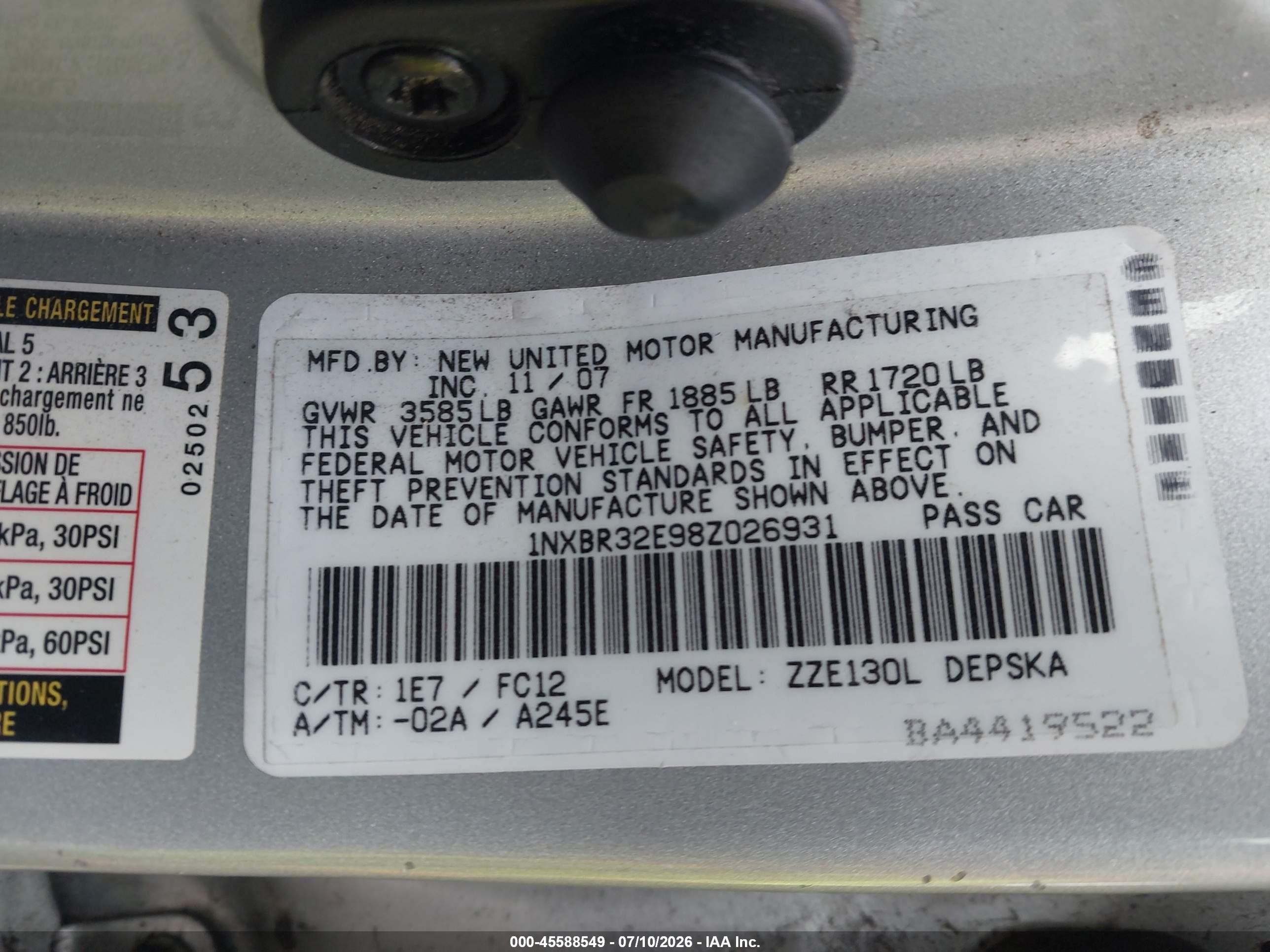 2008 Toyota Corolla S Silver vin: 1NXBR32E98Z026931