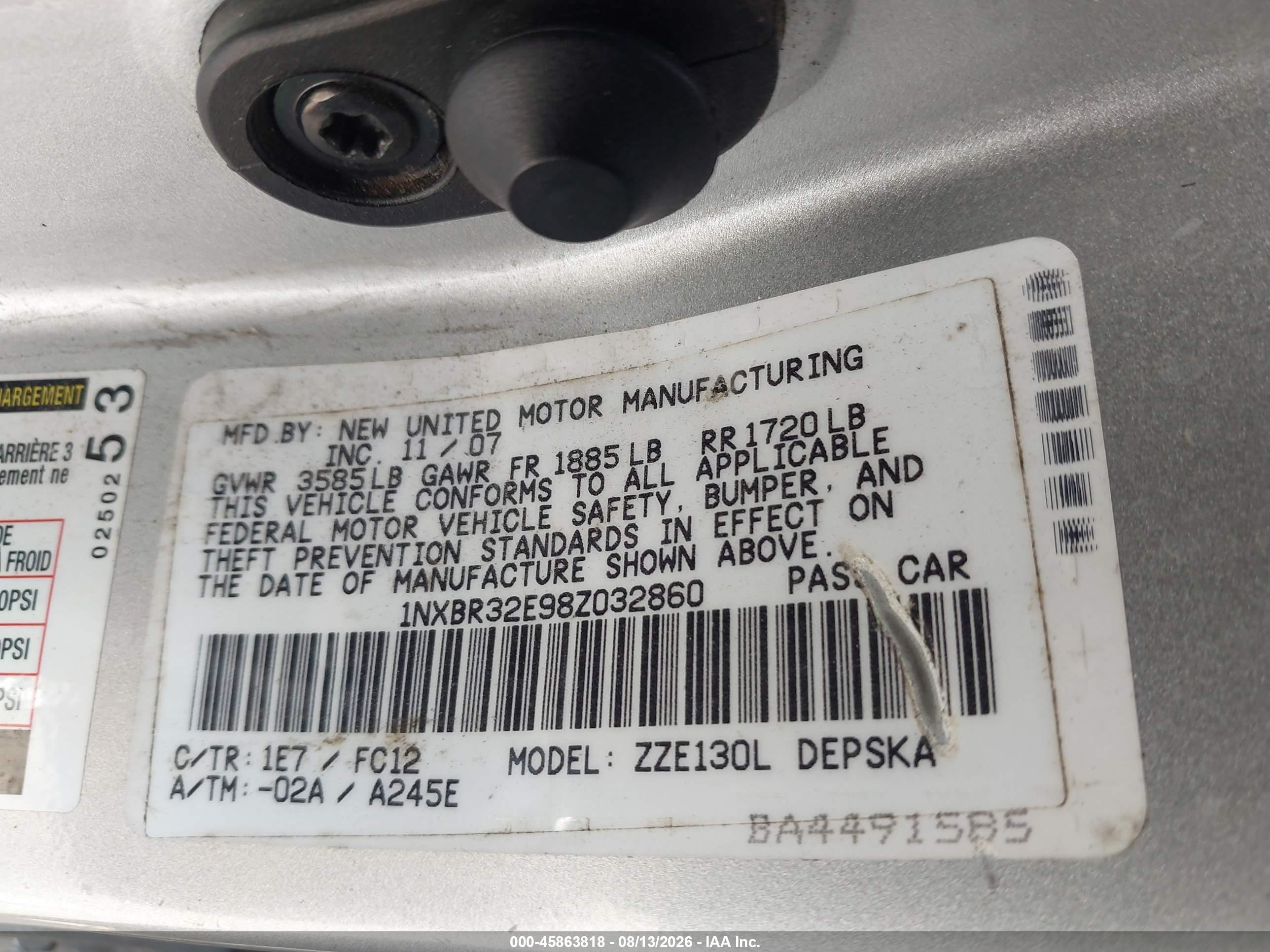 2008 Toyota Corolla S Silver vin: 1NXBR32E98Z032860
