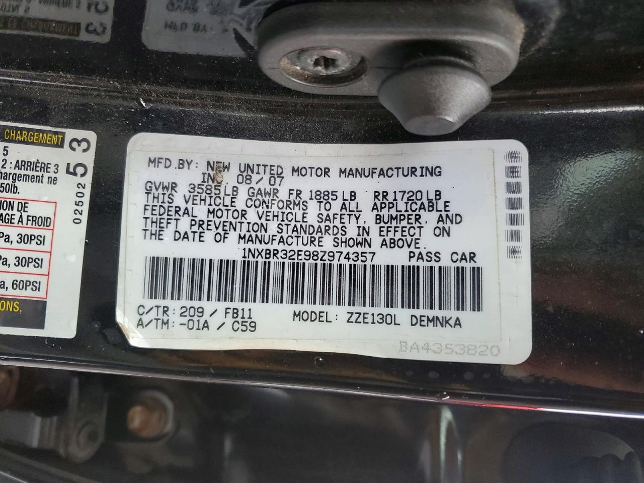 2008 Toyota Corolla Le Charcoal vin: 1NXBR32E98Z974357
