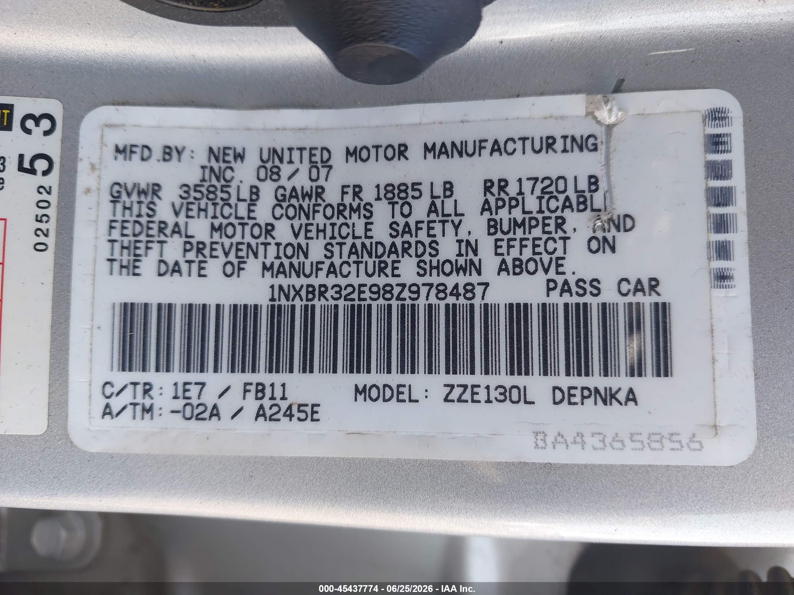 2008 Toyota Corolla Le Silver vin: 1NXBR32E98Z978487