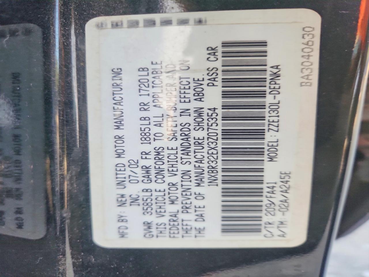 2003 Toyota Corolla Le Black vin: 1NXBR32EX3Z075354