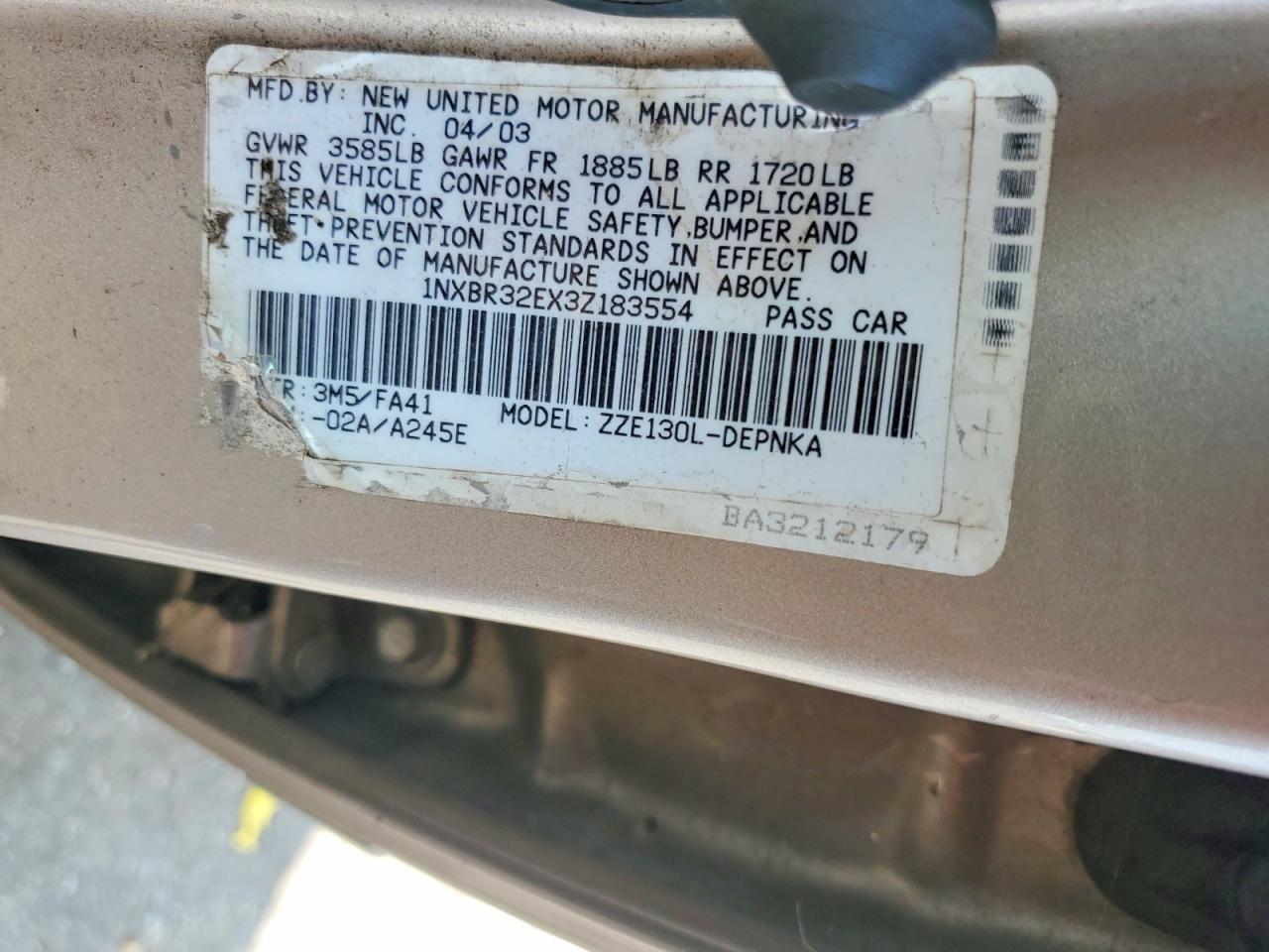 2003 Toyota Corolla Le Silver vin: 1NXBR32EX3Z183554