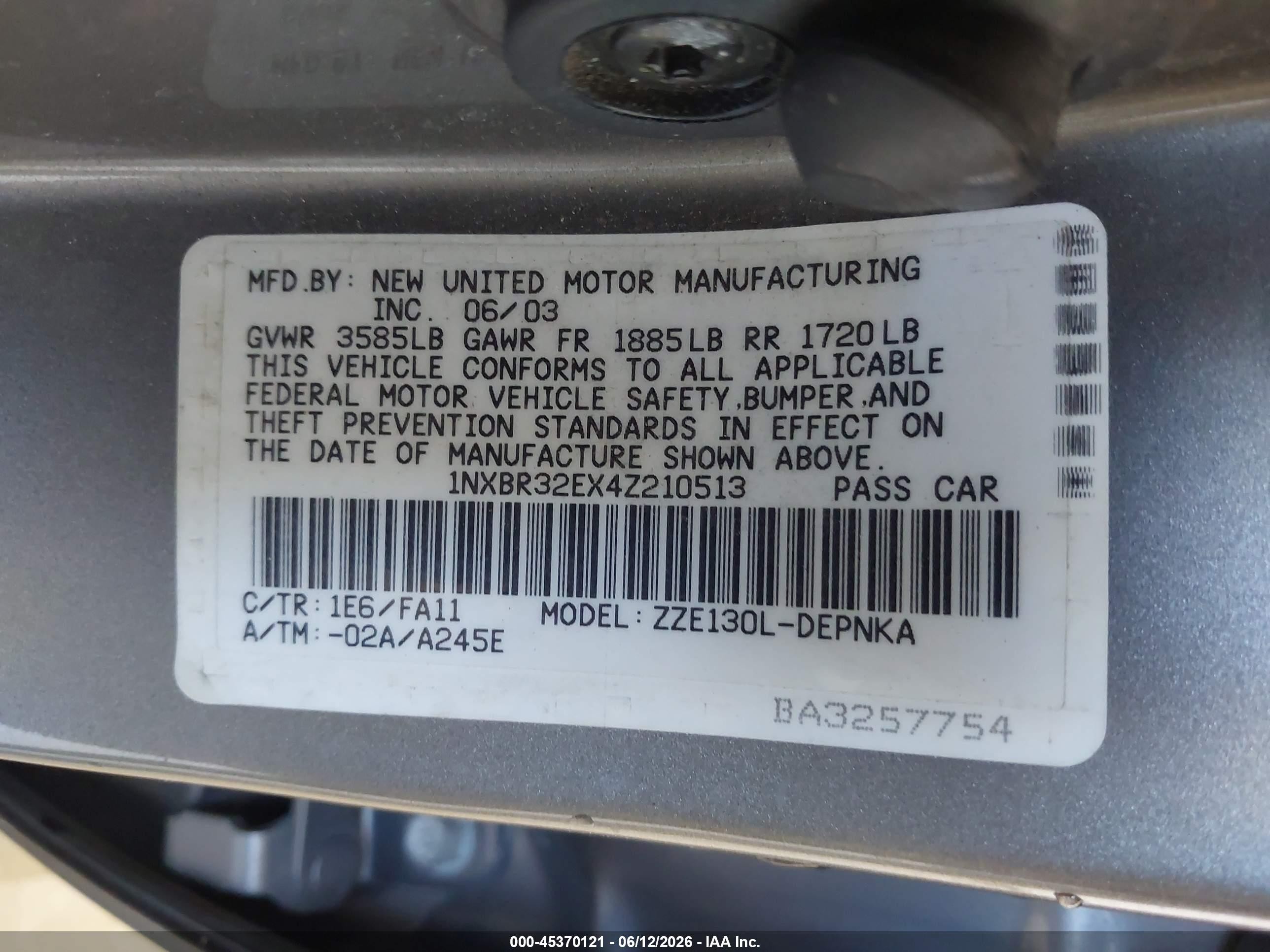 2004 Toyota Corolla Le Gray vin: 1NXBR32EX4Z210513