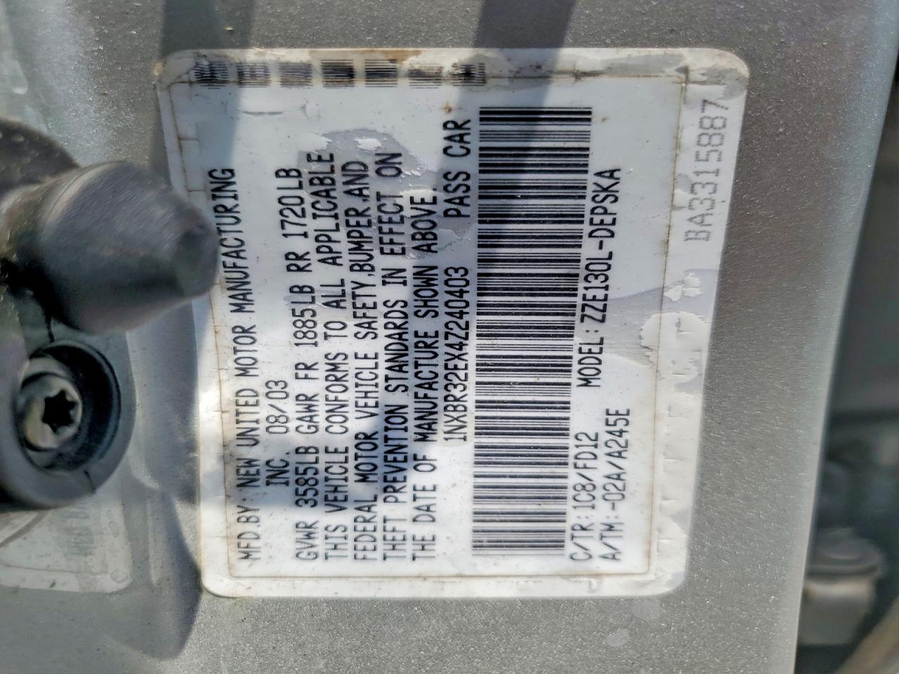 2004 Toyota Corolla S Silver vin: 1NXBR32EX4Z240403