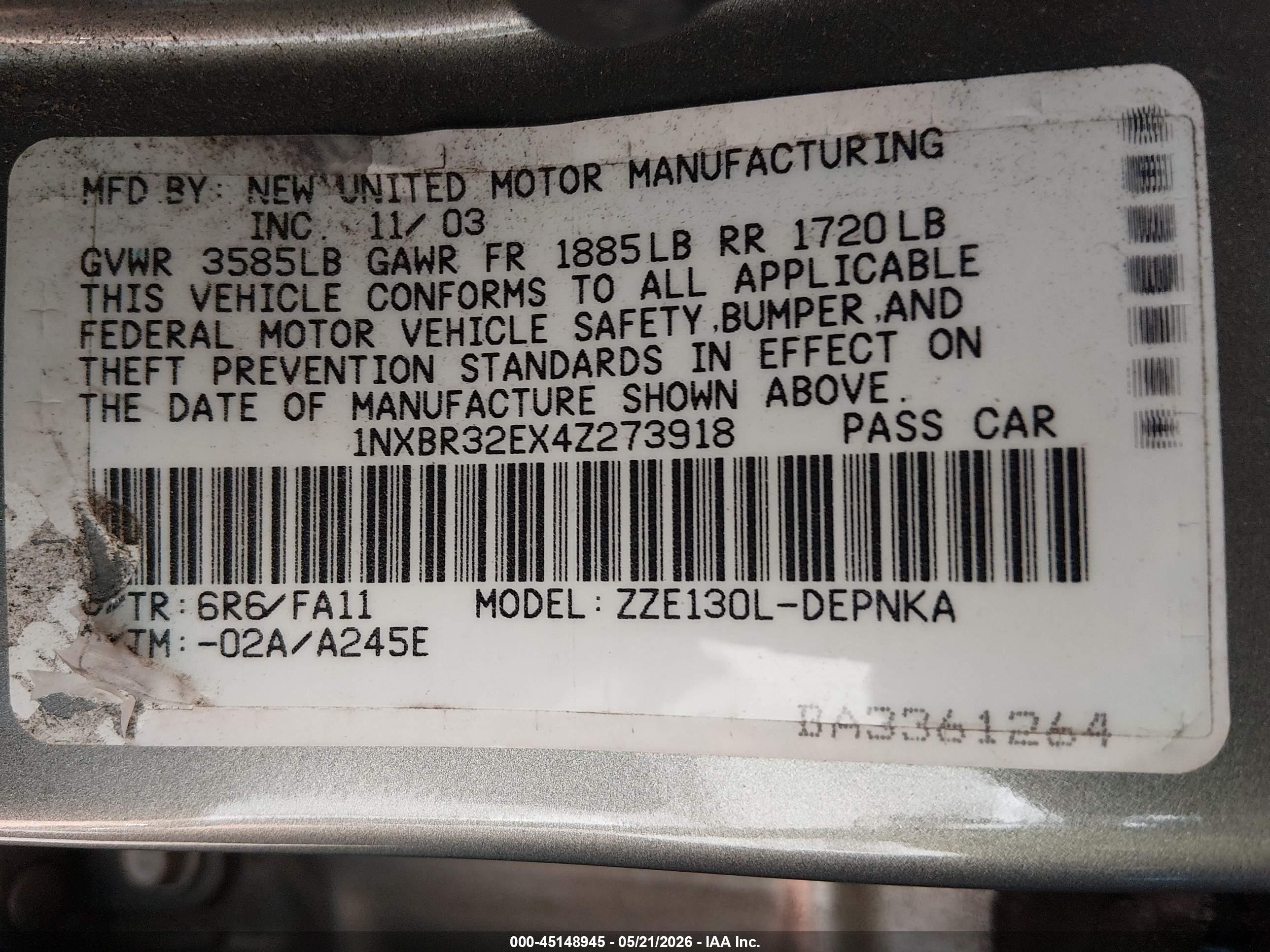 2004 Toyota Corolla Le Серебряный vin: 1NXBR32EX4Z273918
