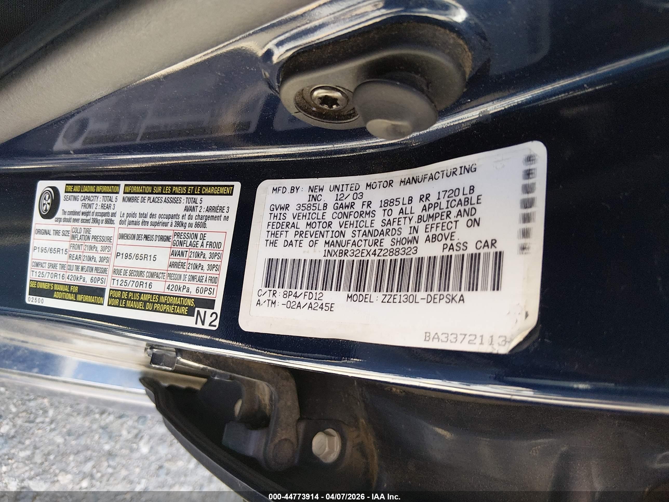 2004 Toyota Corolla S Blue vin: 1NXBR32EX4Z288323