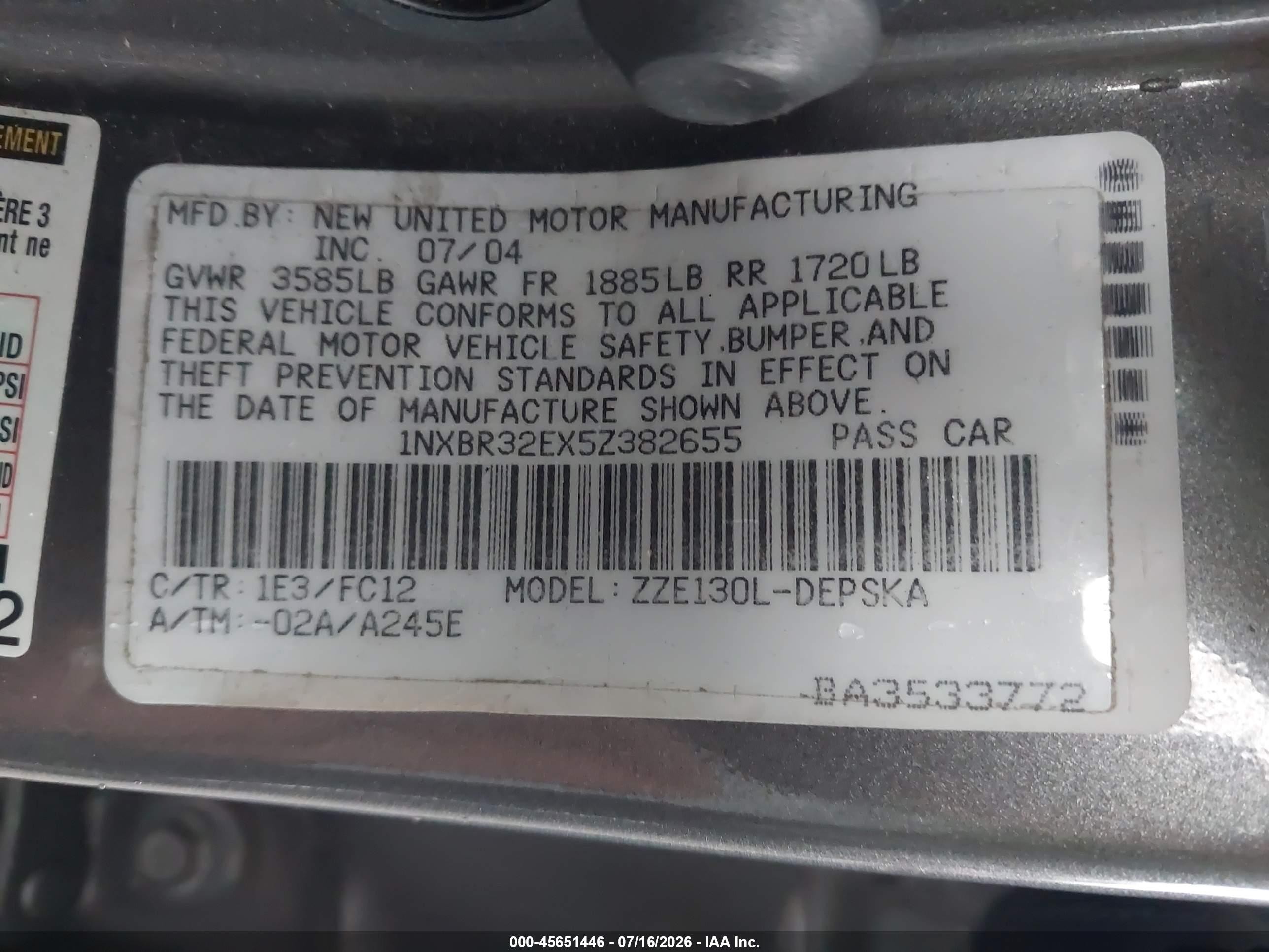 2005 Toyota Corolla S Gray vin: 1NXBR32EX5Z382655